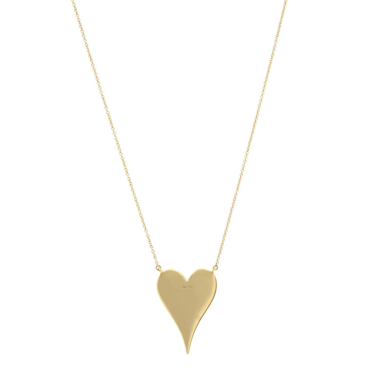 Modern Rachel Koen Pave Diamond Heart Pendant Necklace 14K Yellow Gold 0.43Cttw