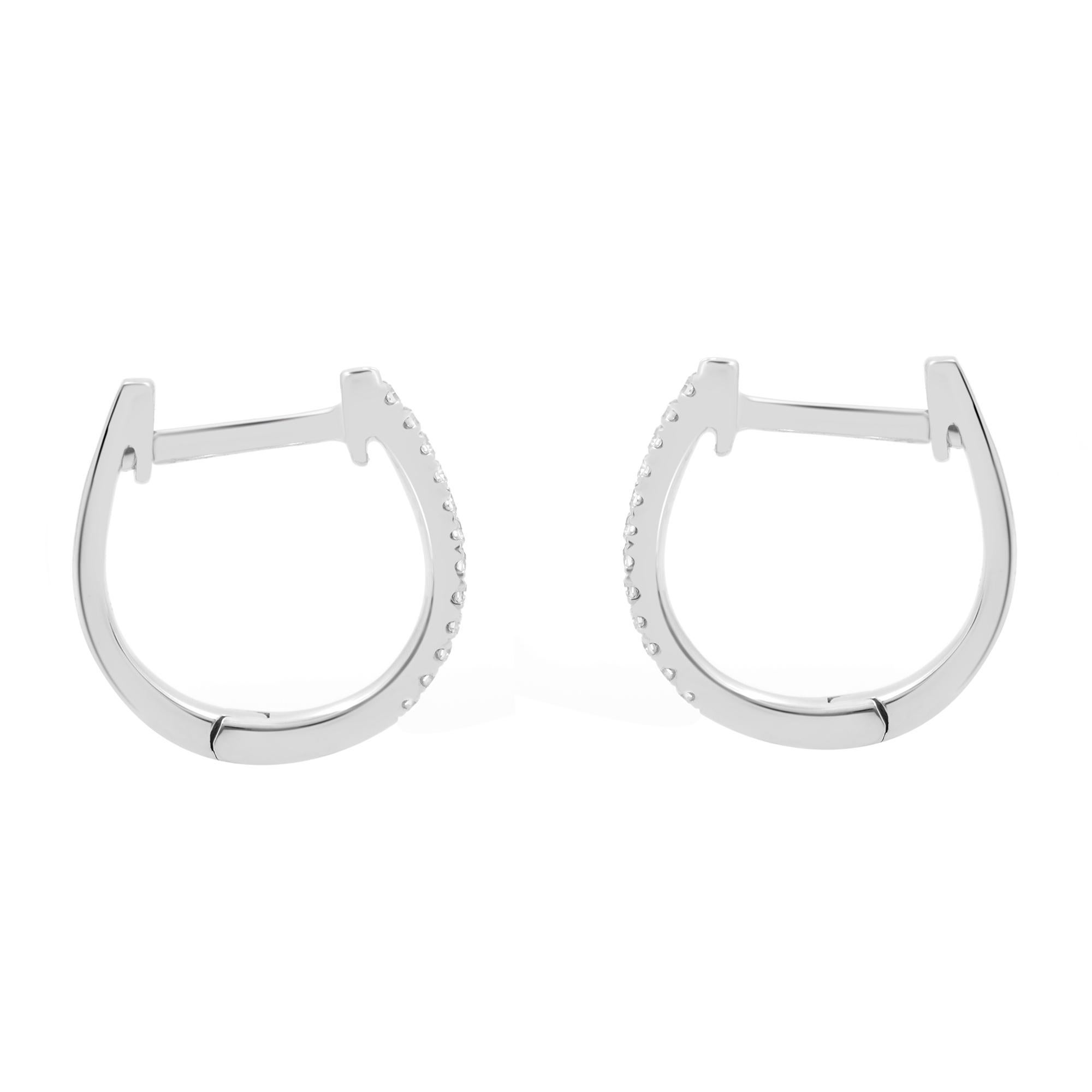 Modern Rachel Koen Pave Diamond Huggie Earring 14K White Gold 0.08cttw