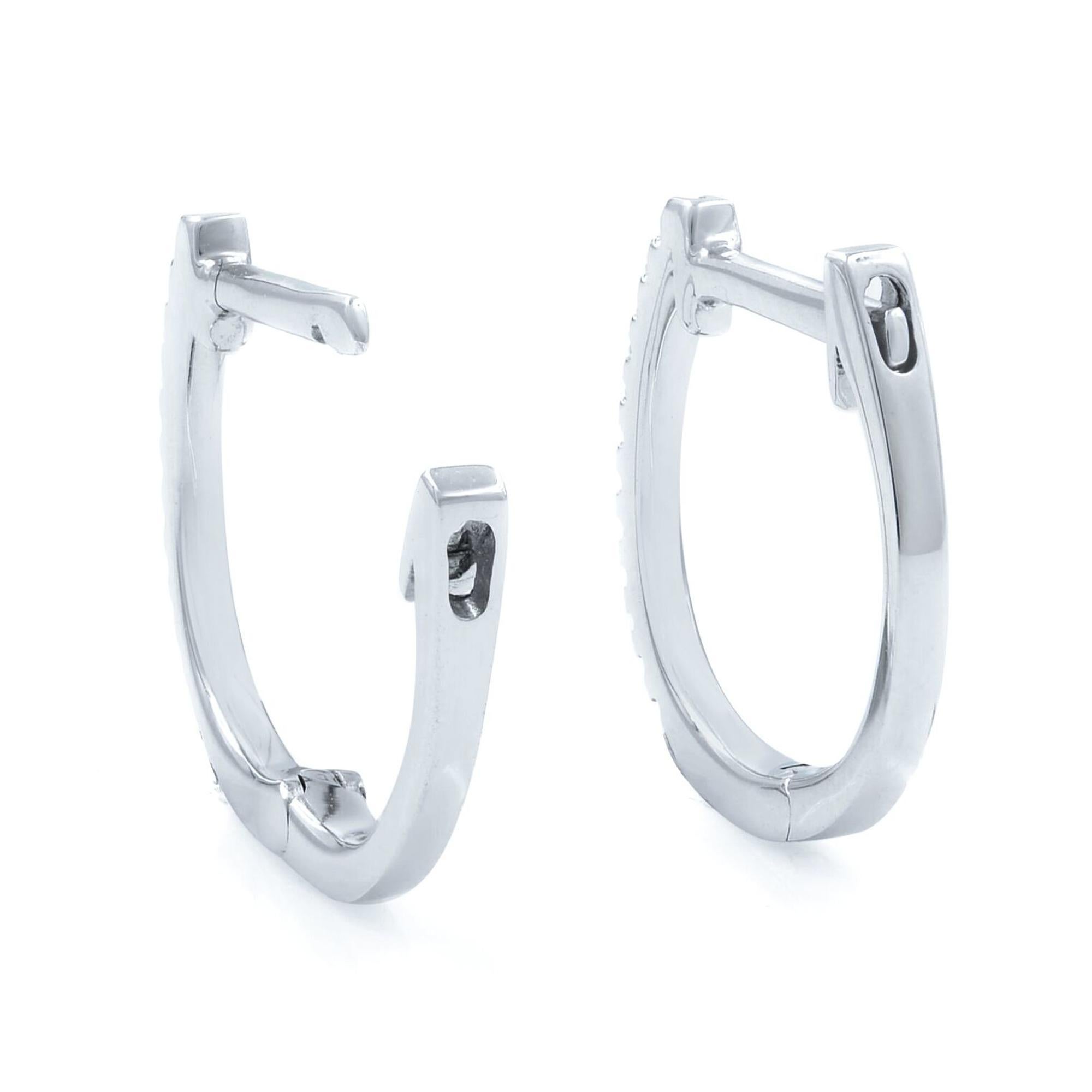 Round Cut Rachel Koen Pave Diamond Huggie Earring 14K White Gold 0.08cttw For Sale