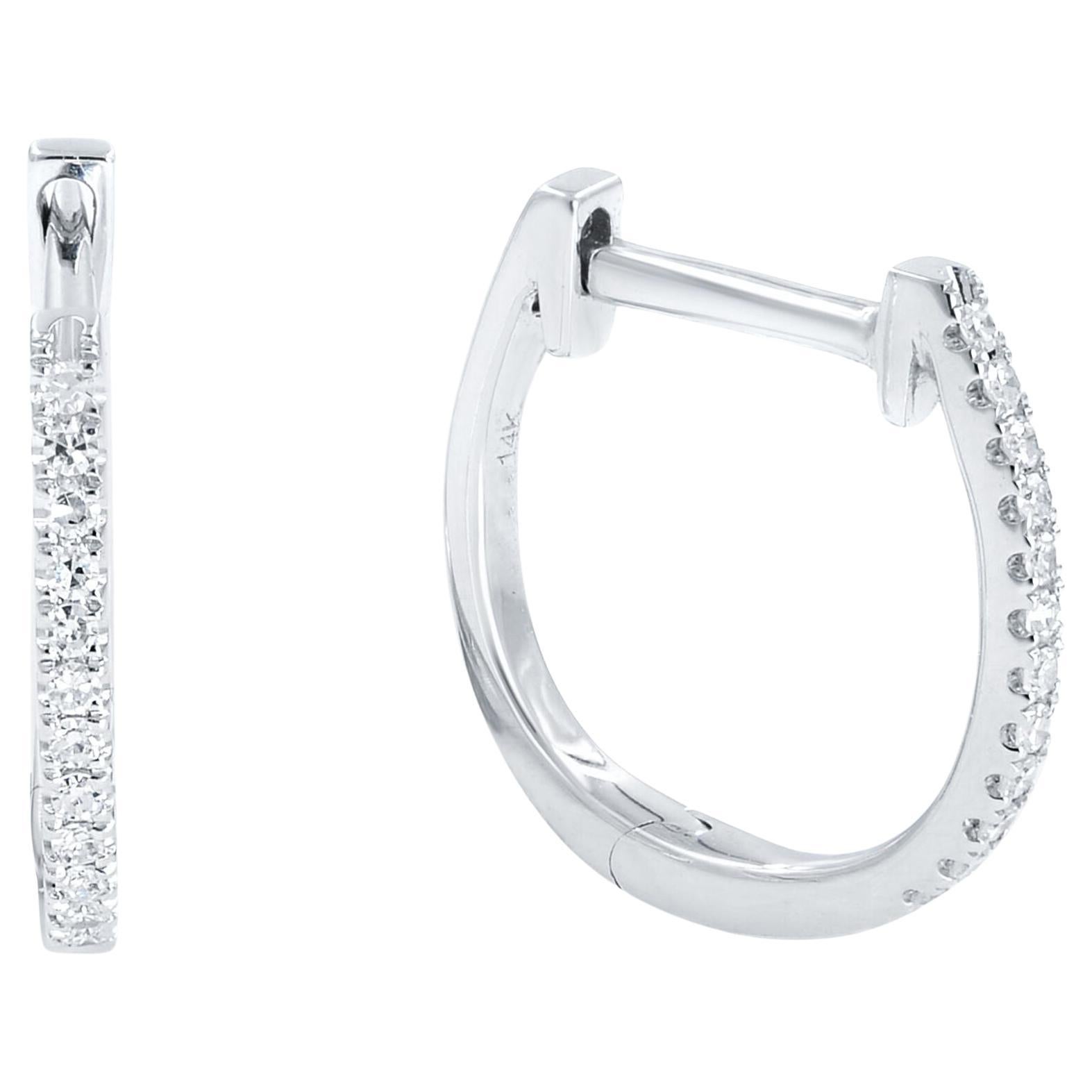 Rachel Koen Pave Diamond Huggie Earring 14K White Gold 0.08cttw