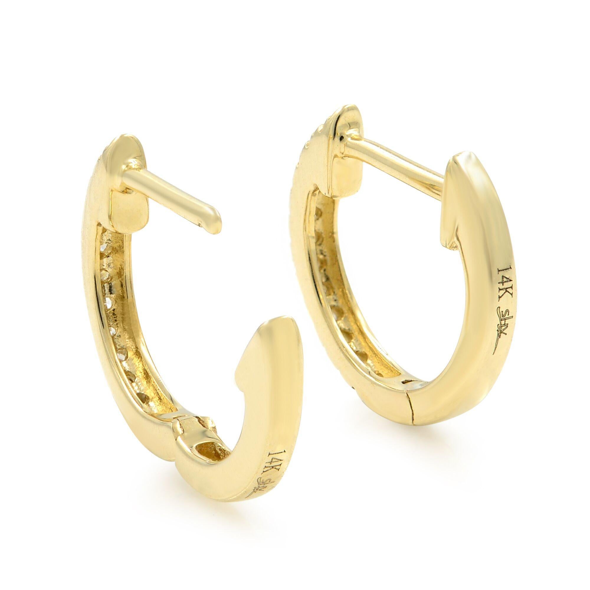 Modern Rachel Koen Pave Diamond Huggie Earrings 14K Yellow Gold 0.08Cttw For Sale