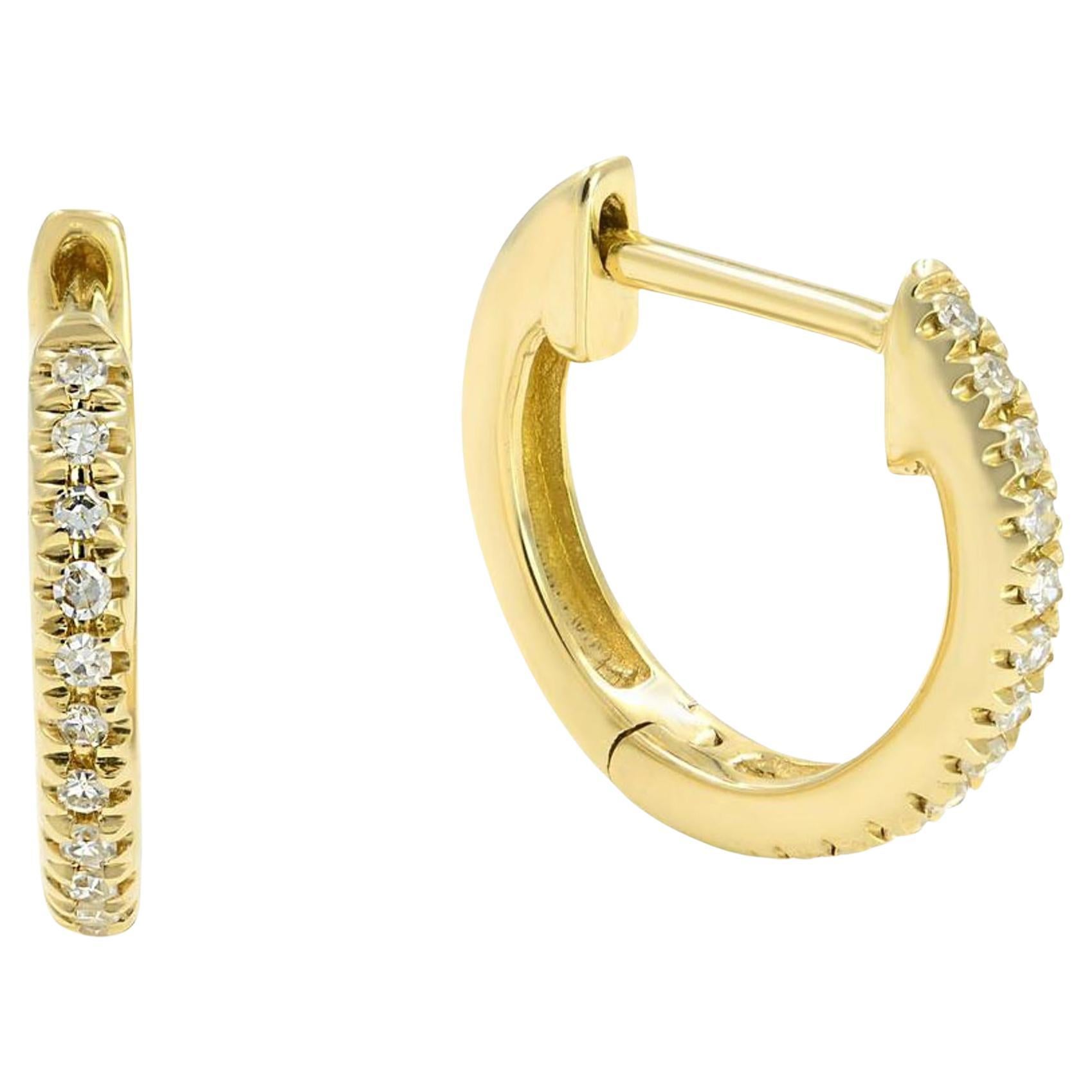 Rachel Koen Pave Diamond Huggie Earrings 14K Yellow Gold 0.08Cttw For Sale