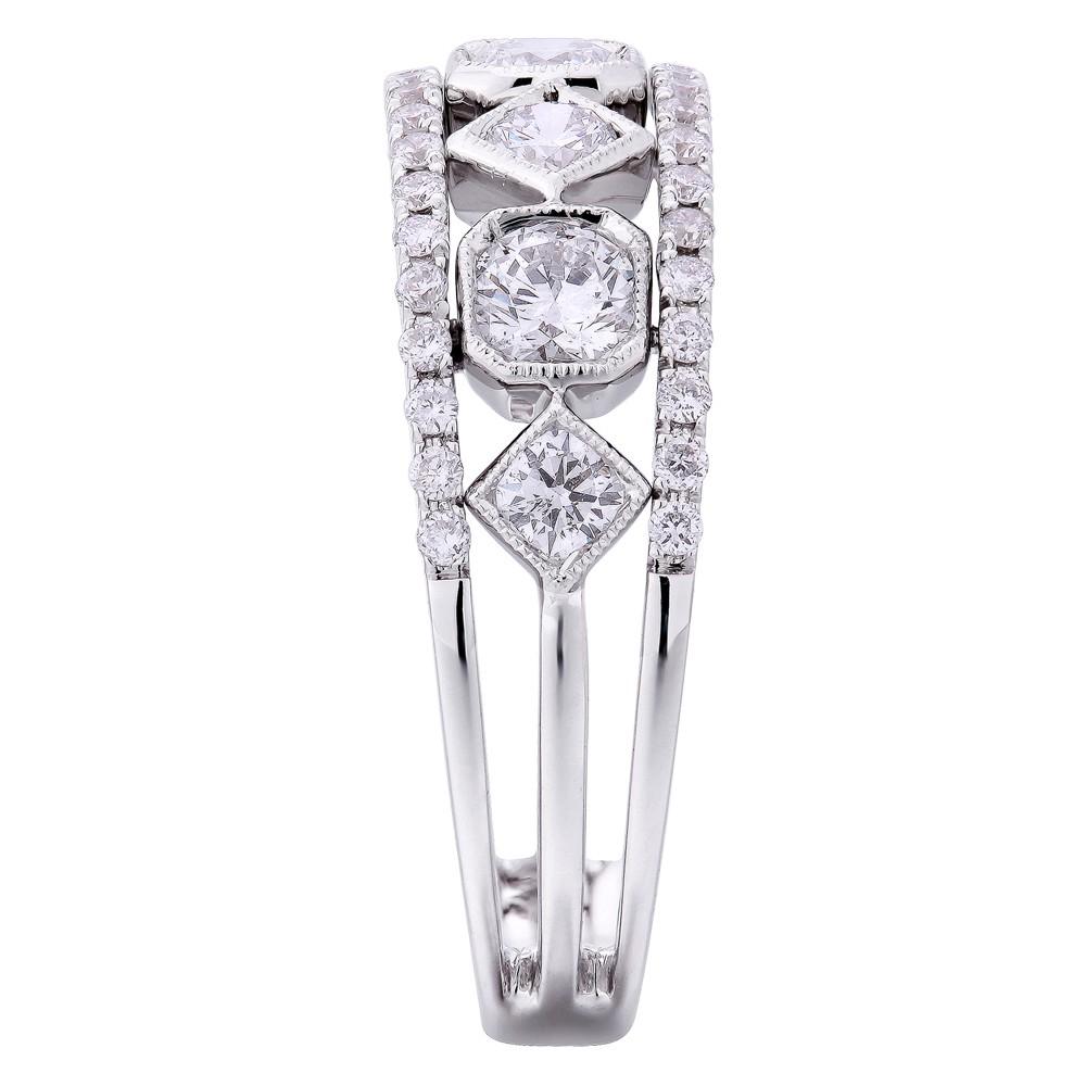 Round Cut Rachel Koen Pave Diamond Ladies Ring 18K White Gold 1.15cttw For Sale