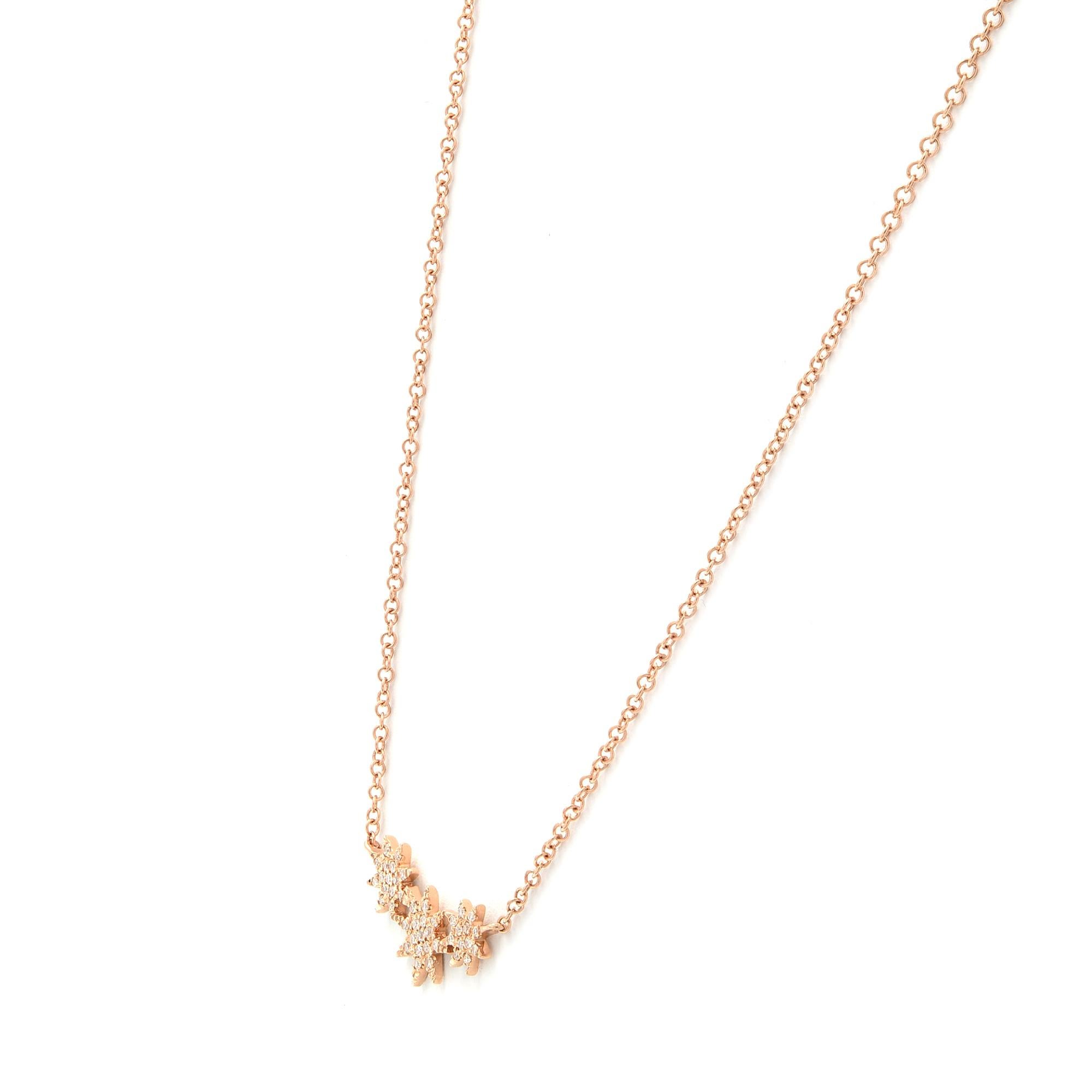 Beautiful and delicate this precious diamond necklace will leave everyone speechless the moment they see it. Crafted in high polished solid 14k rose gold. This necklace is pave set with brilliant round cut diamonds of G-H color and clean VS clarity.