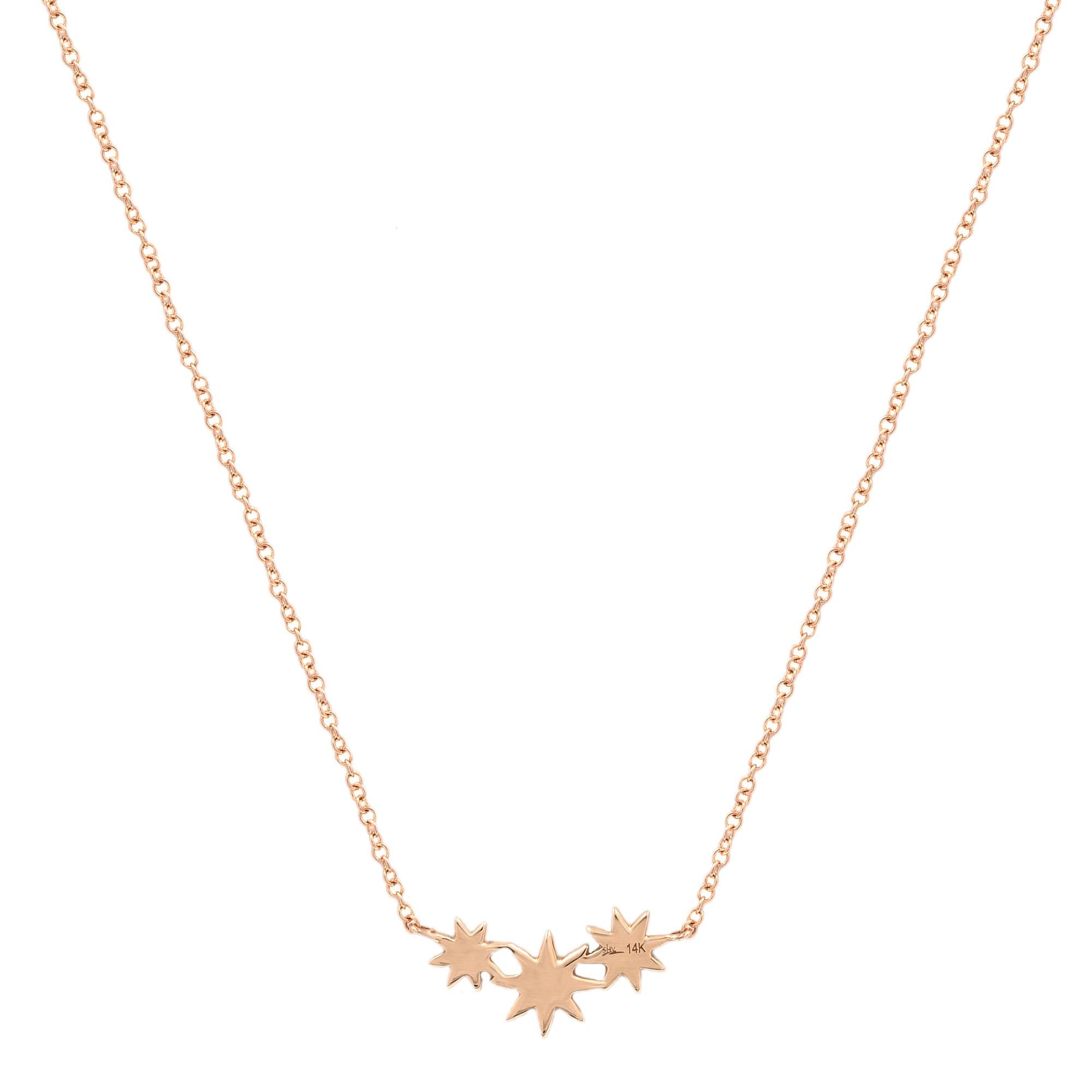 Modern Rachel Koen Pave Diamond Mini Stars Necklace 14K Rose Gold 0.09cttw For Sale
