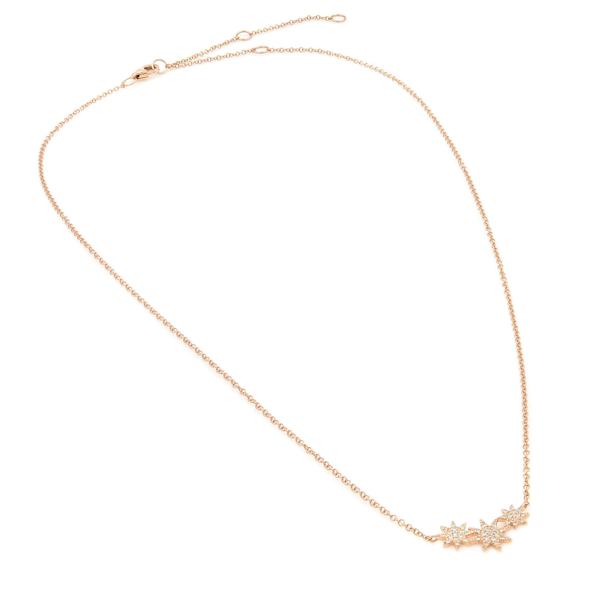 Round Cut Rachel Koen Pave Diamond Mini Stars Necklace 14K Rose Gold 0.09cttw For Sale
