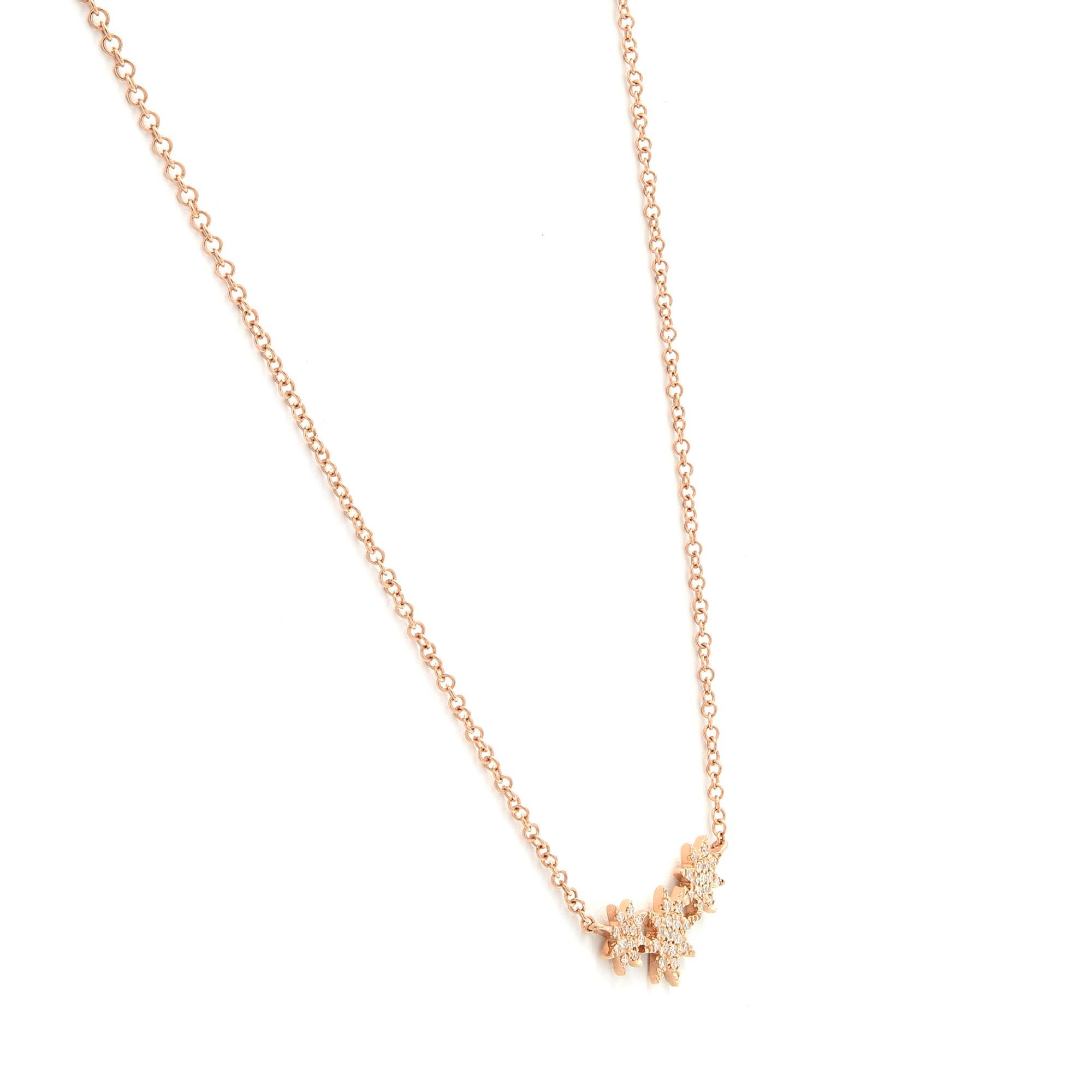 Women's Rachel Koen Pave Diamond Mini Stars Necklace 14K Rose Gold 0.09cttw For Sale