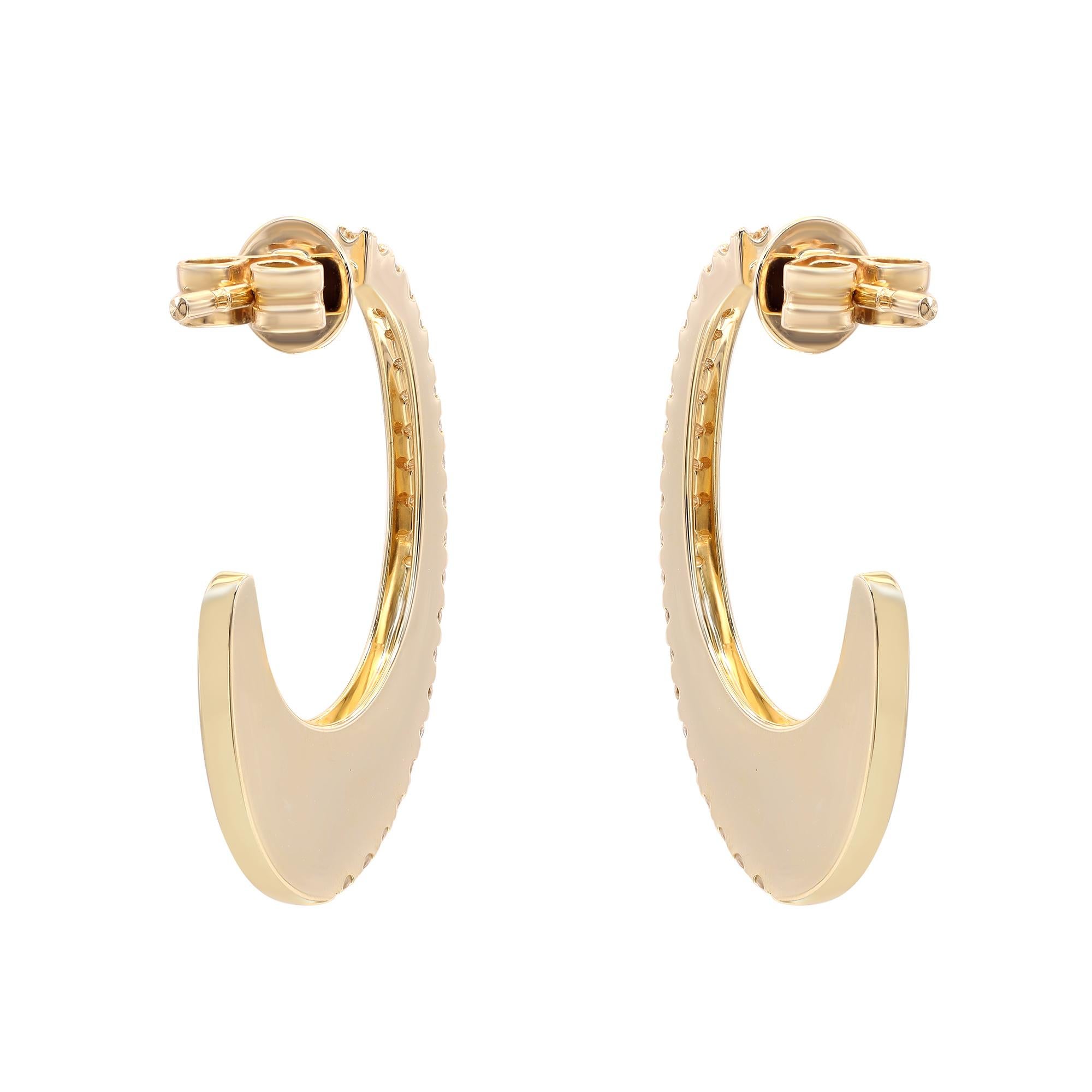 Modern Rachel Koen Pave Diamond Oval Hoop Earrings 14K Yellow Gold 0.34Cttw For Sale