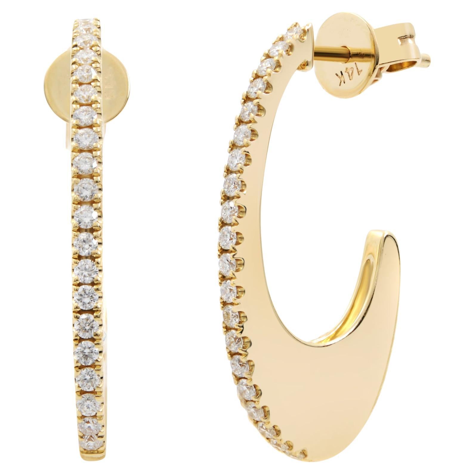 Rachel Koen Pave Diamond Oval Hoop Earrings 14K Yellow Gold 0.34Cttw For Sale