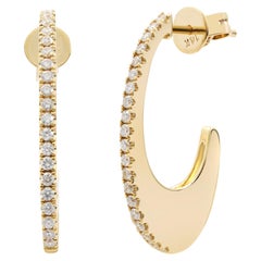 Rachel Koen Pave Diamond Oval Hoop Earrings 14K Yellow Gold 0.34Cttw
