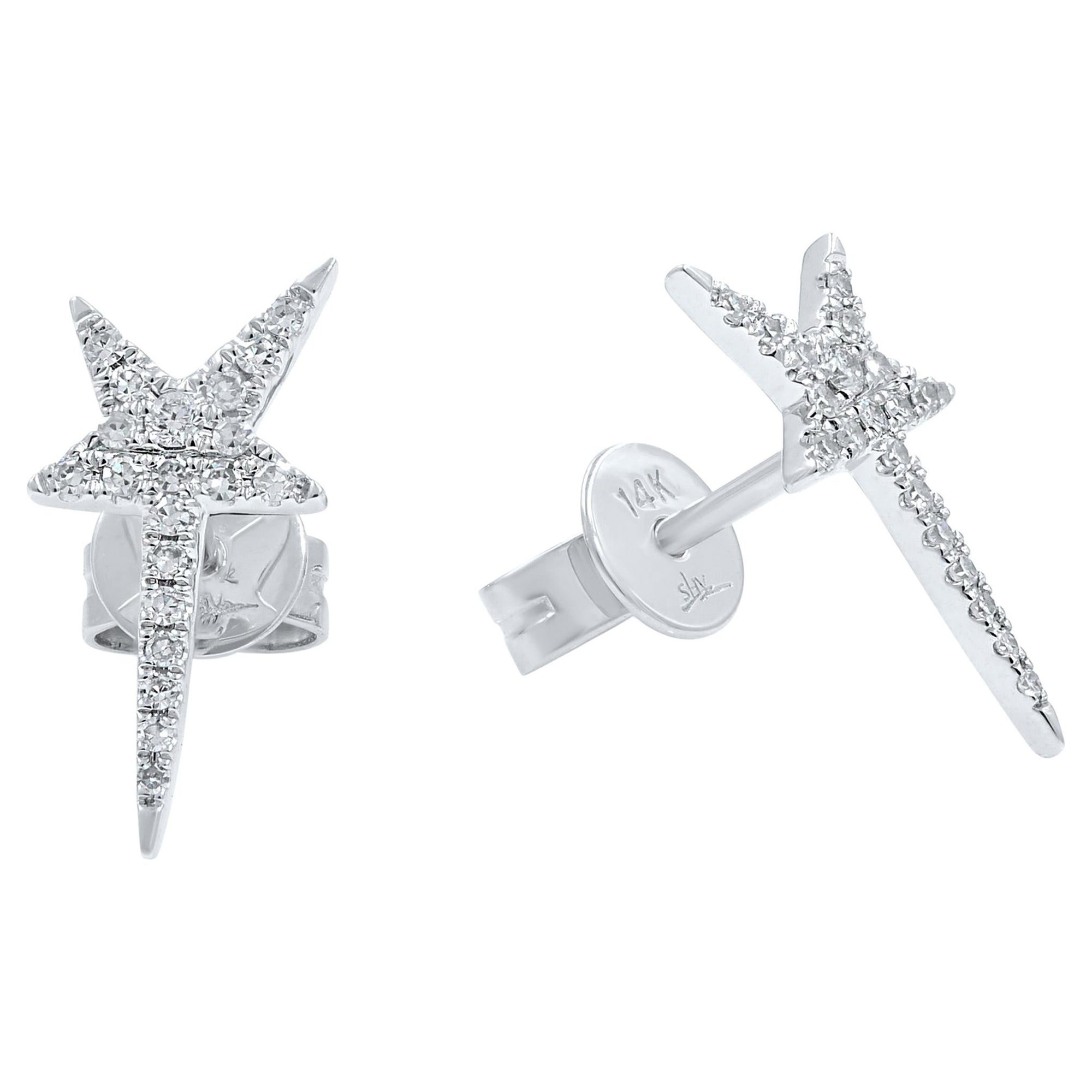 Rachel Koen Pave Diamant-Stern-Ohrstecker 14K Weißgold 0,13 Cttw