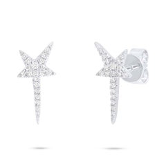 Rachel Koen Pave Diamond Star Stud Earrings 14K White Gold 0.13 Cttw
