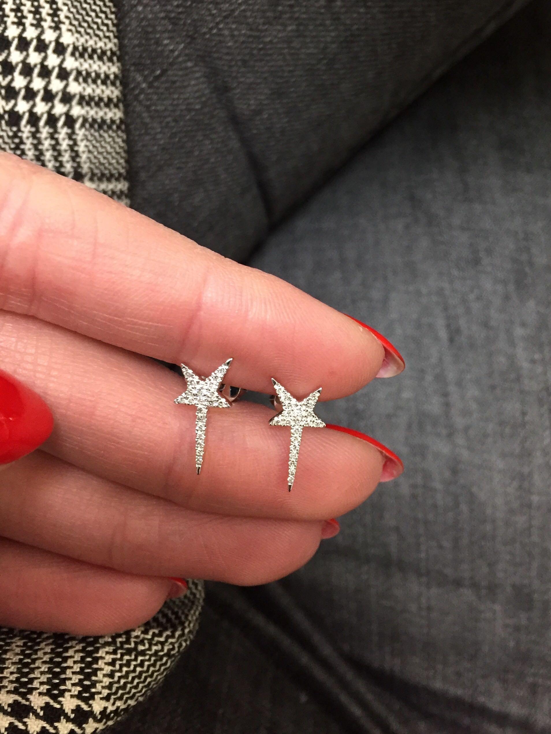 Women's Rachel Koen Pave Diamond Star Stud Earrings 14K White Gold 0.13 Cttw For Sale