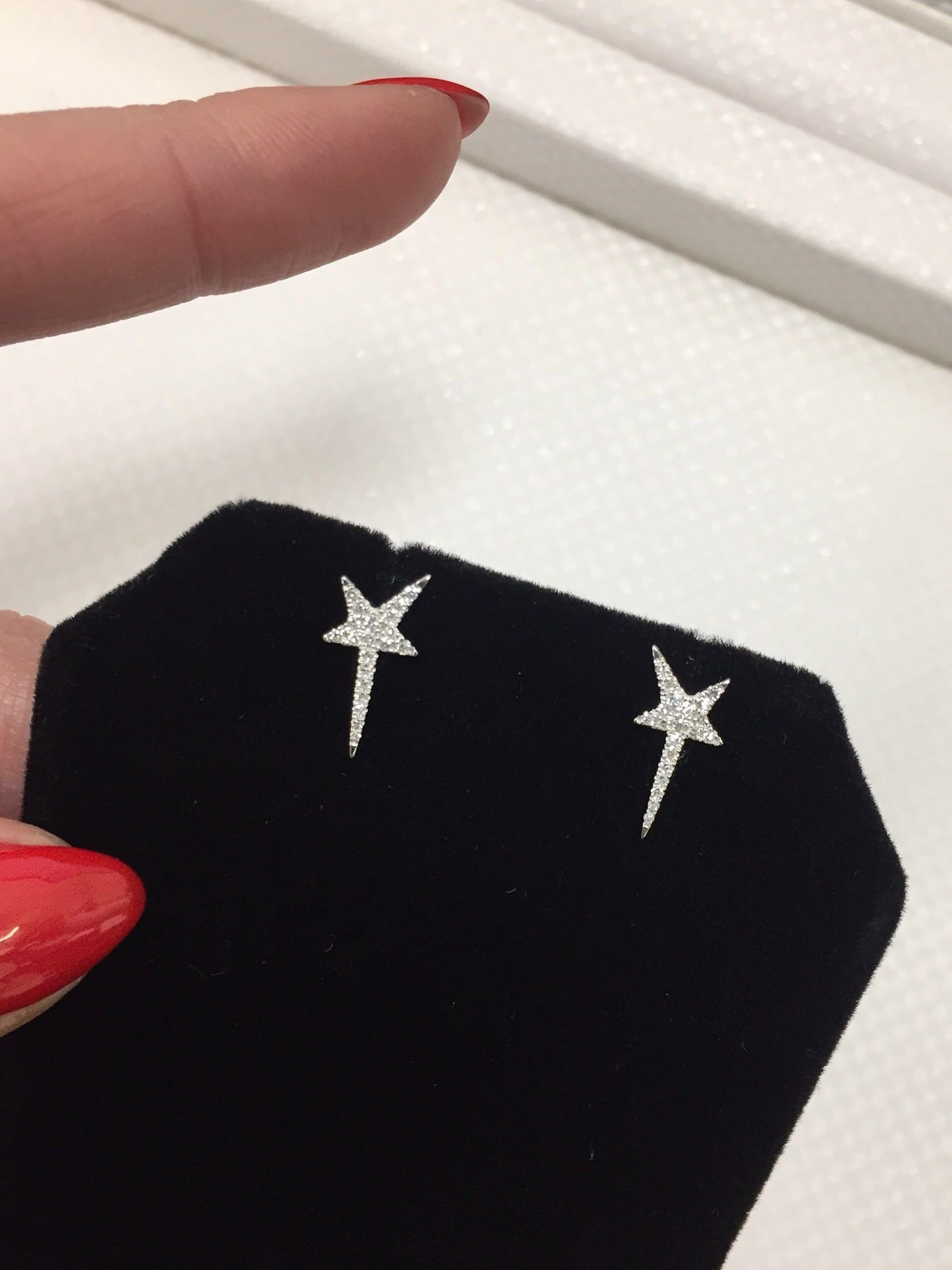 Rachel Koen Pave Diamond Star Stud Earrings 14K White Gold 0.13 Cttw For Sale 1