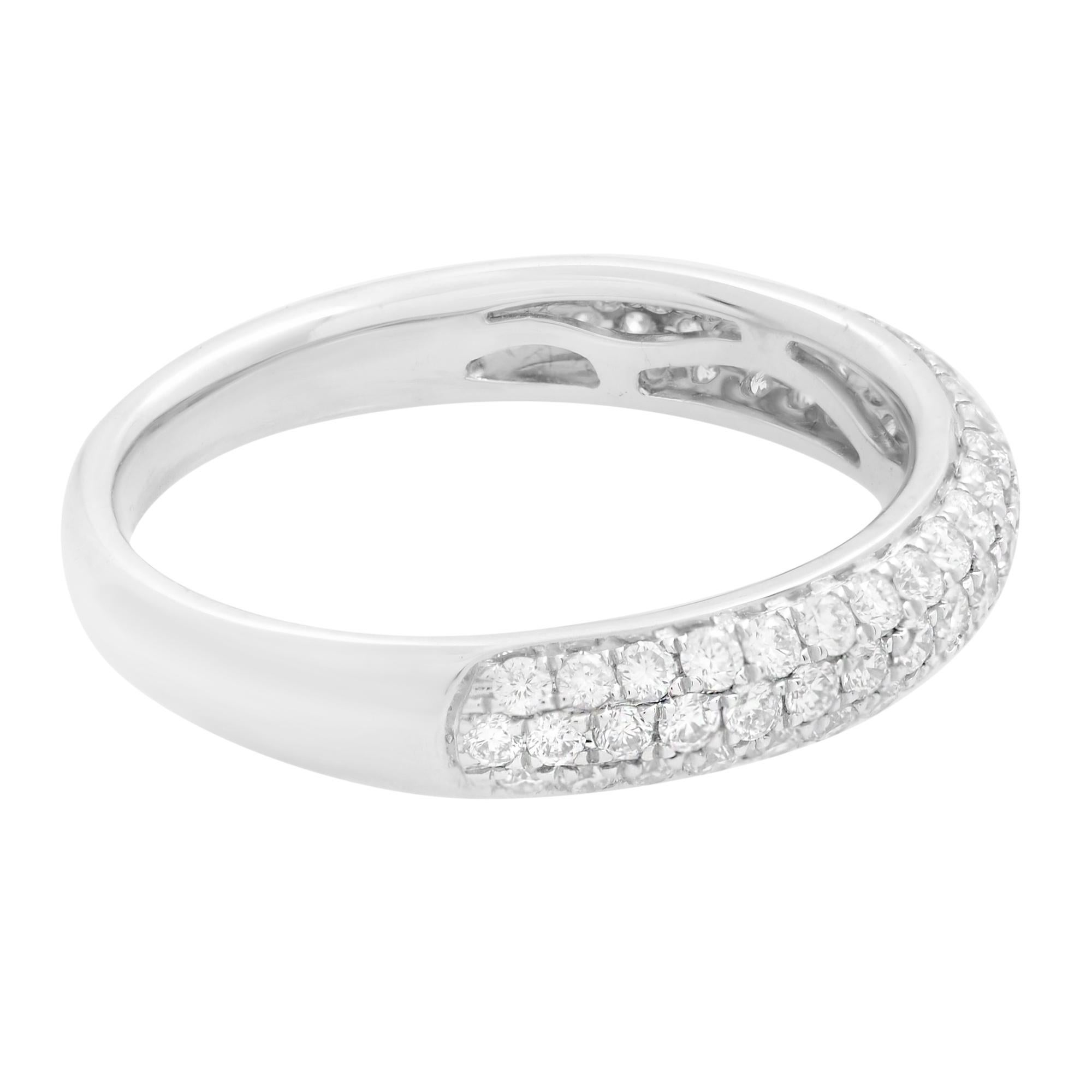 Modern Rachel Koen Pave Diamond Wedding Band Ring 18K White Gold 0.65 Cttw For Sale