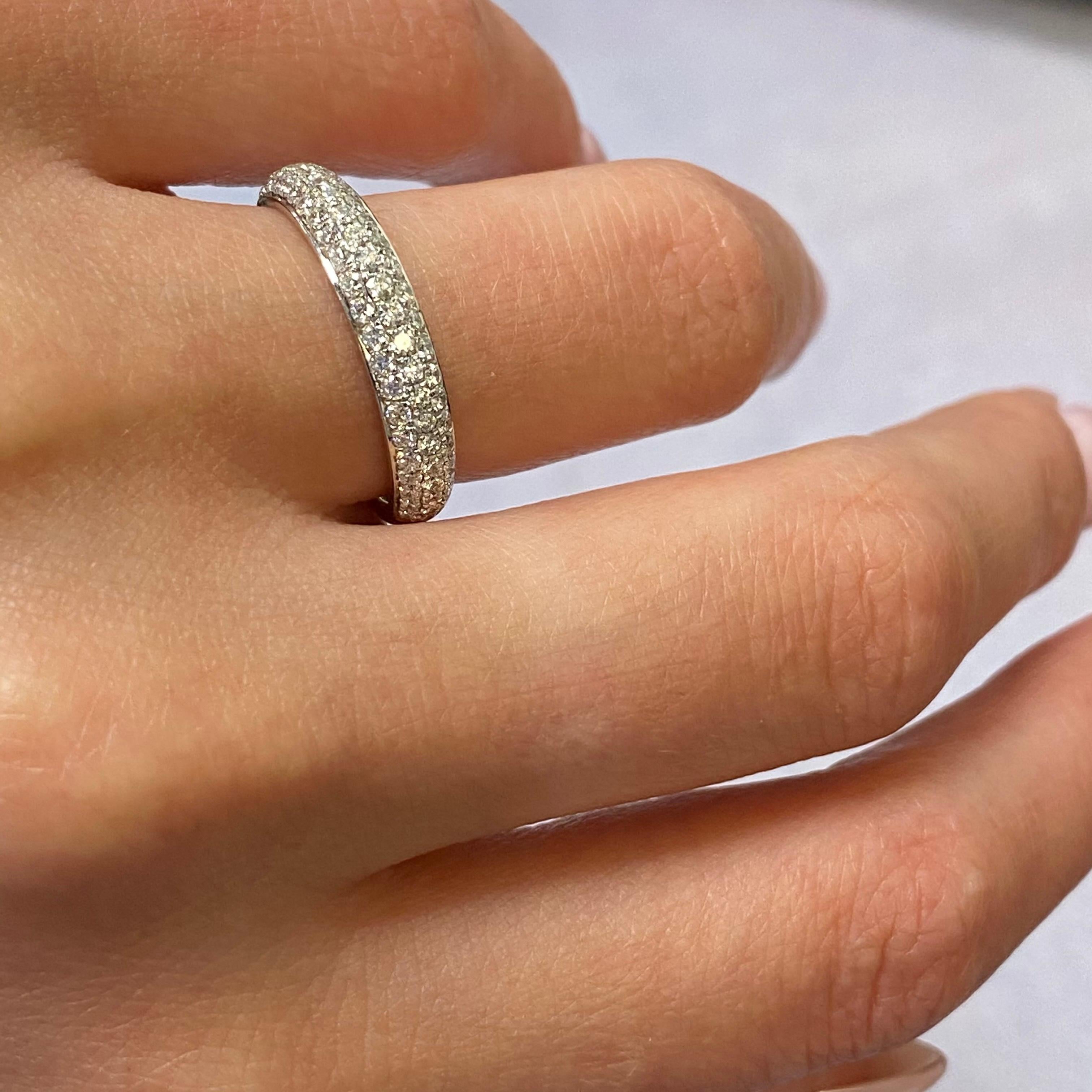 Rachel Koen Pave Diamond Wedding Band Ring 18K White Gold 0.65 Cttw In New Condition For Sale In New York, NY