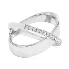 Rachel Koen Pave Diamond X Ring Band 14K White Gold 0.19Cttw Size 7