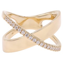 Used Rachel Koen Pave Diamond X Ring Band 14K Yellow Gold 0.19Cttw Size 7