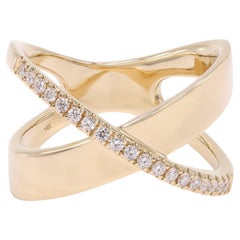 Rachel Koen, bague X en or jaune 14 carats avec pavé de diamants 0,19 cttw, taille 7
