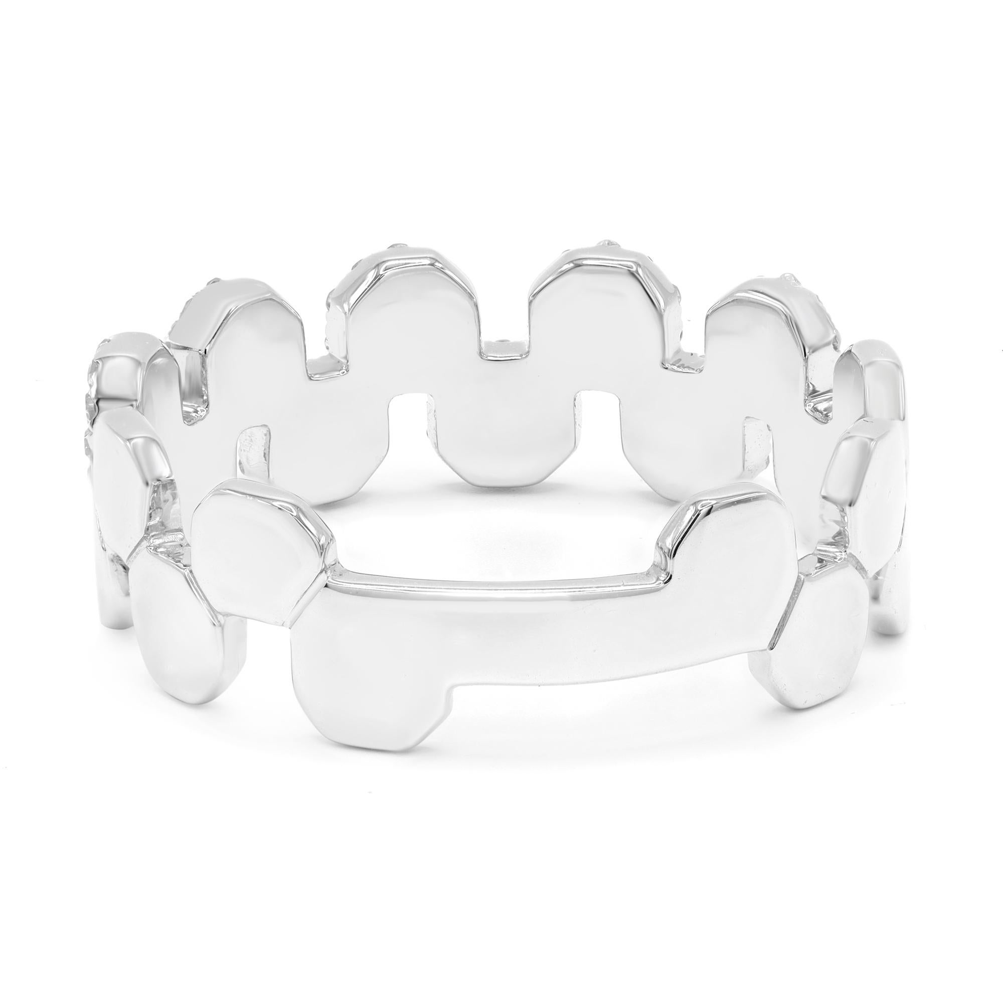 Modern Rachel Koen Pave Round Cut Diamond Ring 14K White Gold 0.33Cttw For Sale