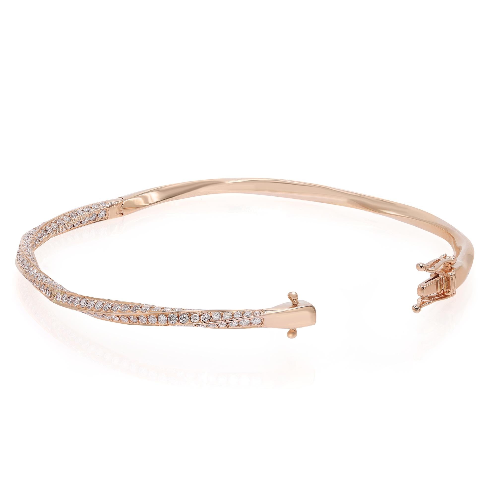 Rachel Koen Pave Set Round Cut Diamond Bangle Bracelet 18K Rose Gold 2.07Cttw In New Condition For Sale In New York, NY