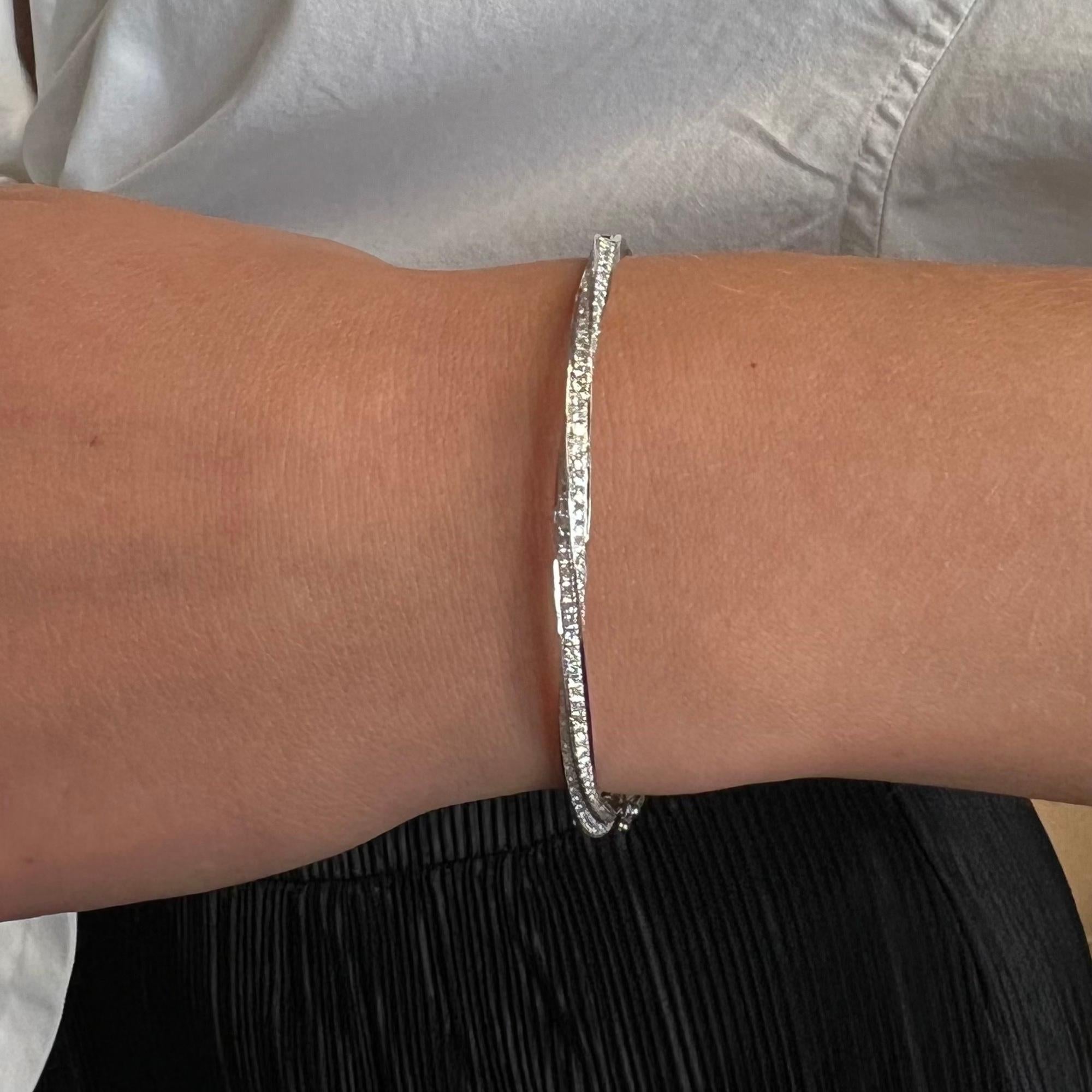 Rachel Koen Pave Set Round Cut Diamond Bangle Bracelet 18K White Gold 2.09Cttw For Sale 2