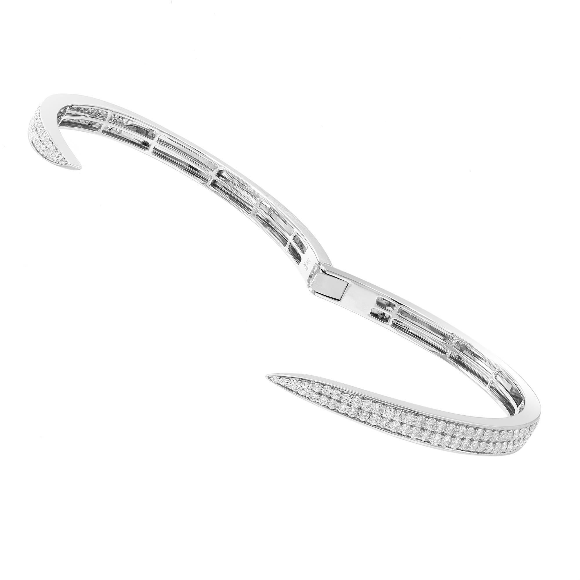 Women's Rachel Koen Pave Set Round Cut Diamond Bangle Bracelet 18K White Gold 2.99cttw For Sale