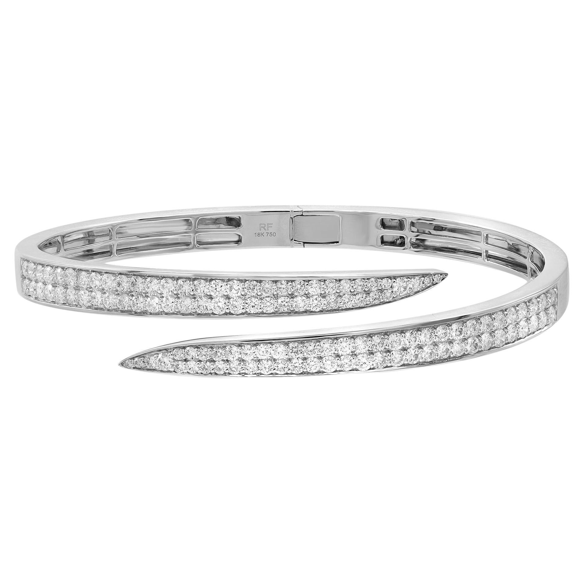 Rachel Koen Pave Set Round Cut Diamond Bangle Bracelet 18K White Gold 2.99cttw For Sale