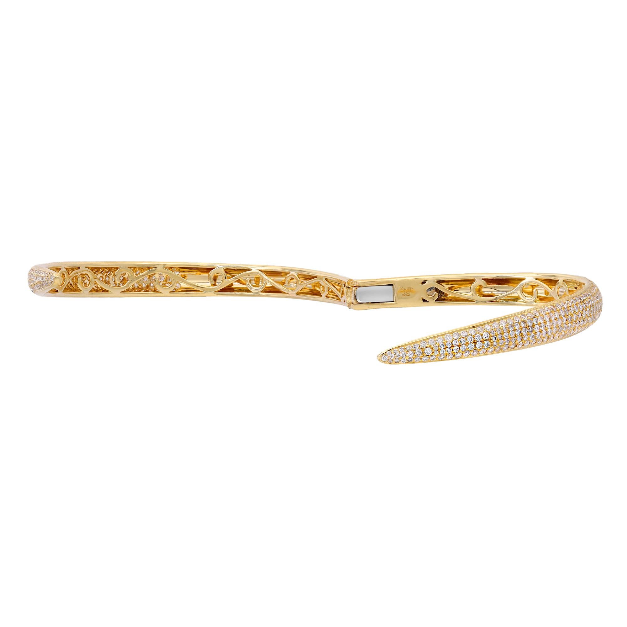 Women's Rachel Koen Pave Set Round Cut Diamond Bangle Bracelet 18K Yellow Gold 2.70cttw For Sale