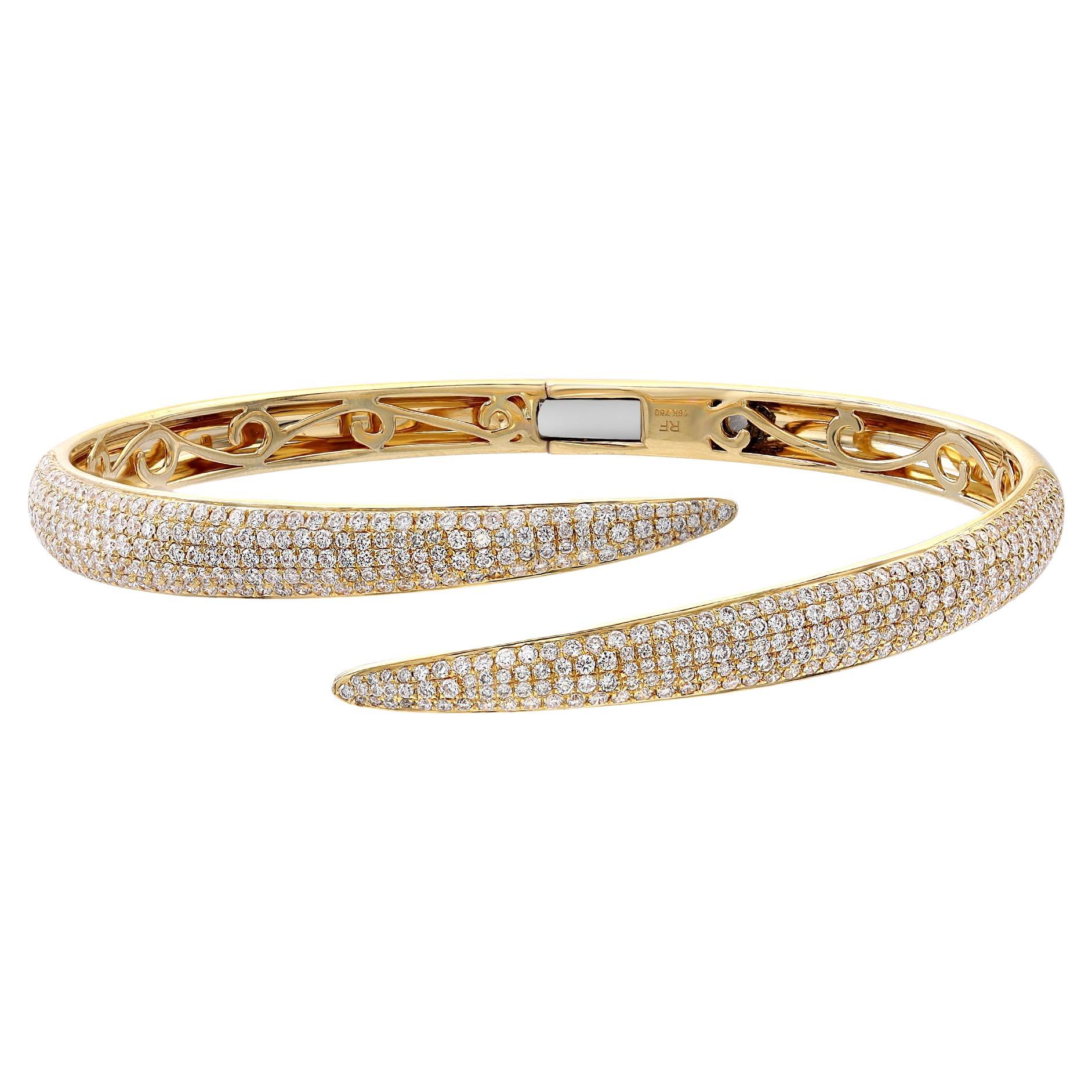 Rachel Koen Pave Set Round Cut Diamond Bangle Bracelet 18K Yellow Gold 2.70cttw For Sale