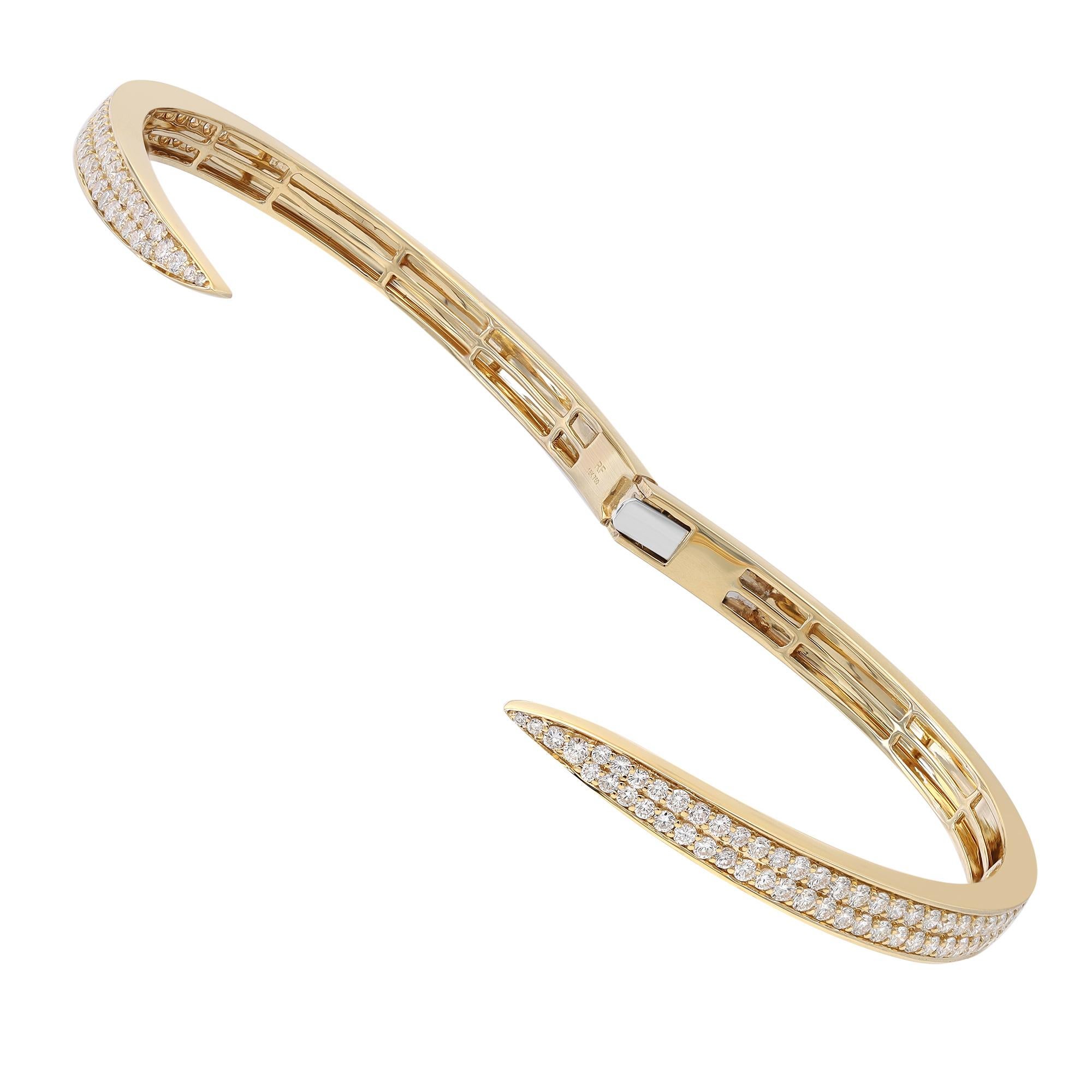 Women's Rachel Koen Pave Set Round Cut Diamond Bangle Bracelet 18K Yellow Gold 2.83Cttw For Sale
