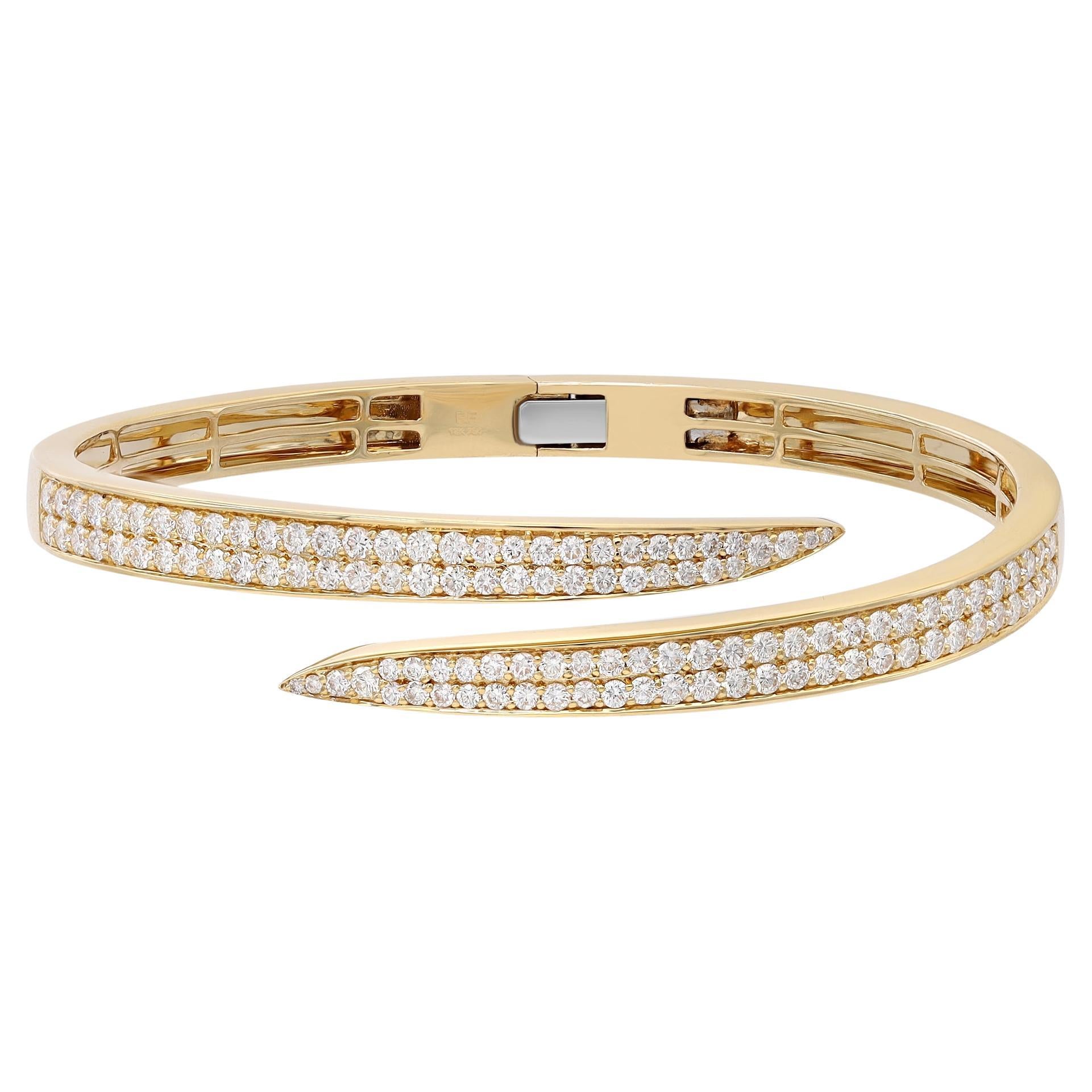Rachel Koen Pave Set Round Cut Diamond Bangle Bracelet 18K Yellow Gold 2.83Cttw For Sale