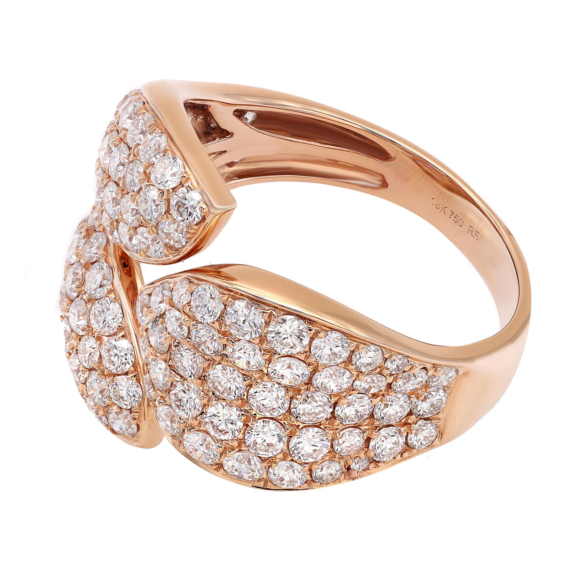 Rachel Koen Pave Set Round Cut Diamond Ring 18K Rose Gold 2.00Cttw In New Condition For Sale In New York, NY