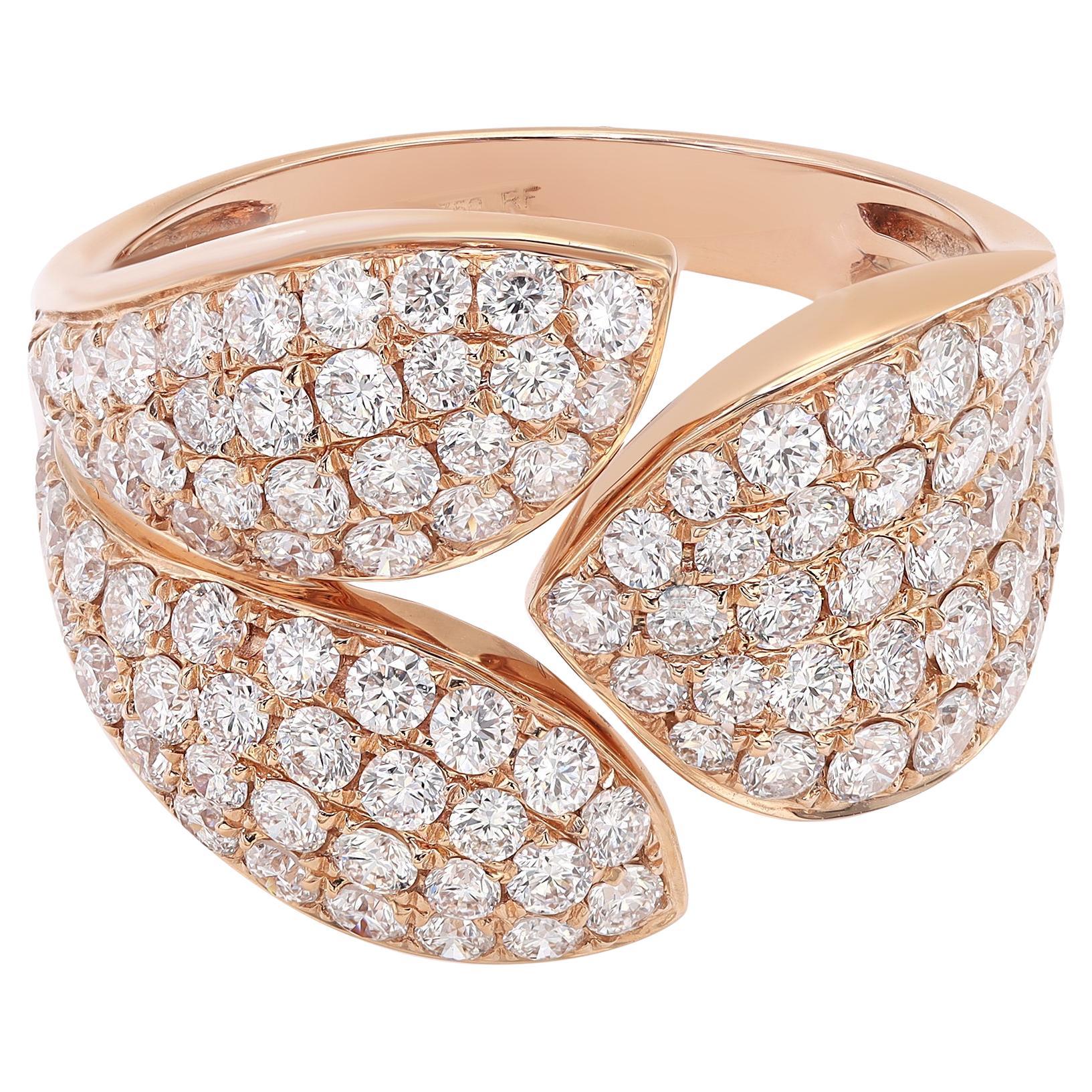 Rachel Koen Pave Set Round Cut Diamond Ring 18K Rose Gold 2.00Cttw For Sale