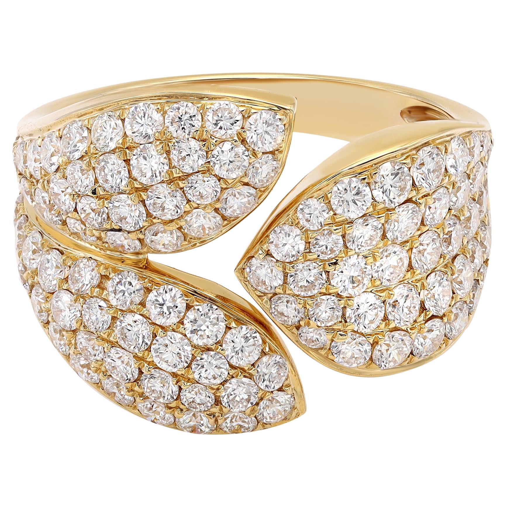 Rachel Koen Pave Set Round Cut Diamond Ring 18K Yellow Gold 2.00Cttw For Sale
