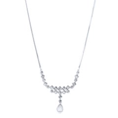 Rachel Koen Pear Round and Carre Shape Diamond Necklace 18K White Gold 2.25Cttw