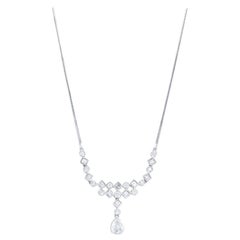 Rachel Koen Pear Round and Carre Shape Diamond Necklace 18K White Gold 2.25Cttw