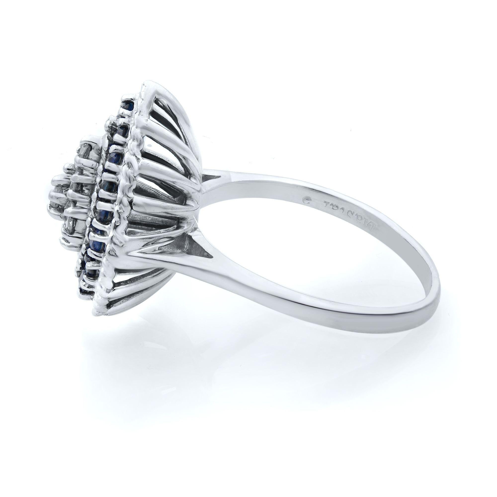 Modern Rachel Koen Pear Shaped Diamonds & Blue Sapphires Ring 14K White Gold
