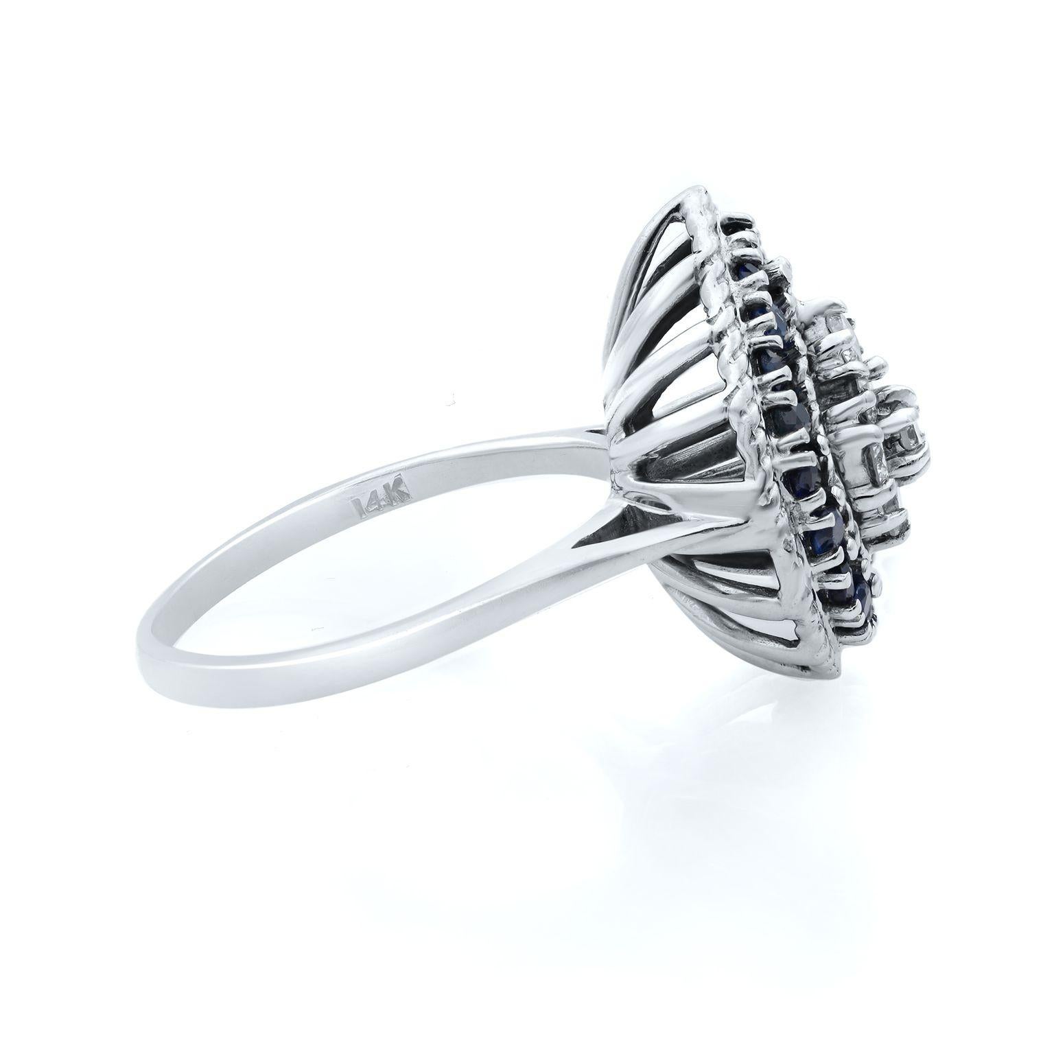 Women's Rachel Koen Pear Shaped Diamonds & Blue Sapphires Ring 14K White Gold
