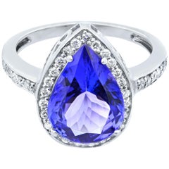 Rachel Koen Pear Shaped Tanzanite & Diamonds Ring 14K White Gold