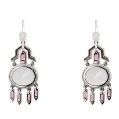 Rachel Koen Pink Sapphire & Diamond Tropfenohrringe 18K Weißgold