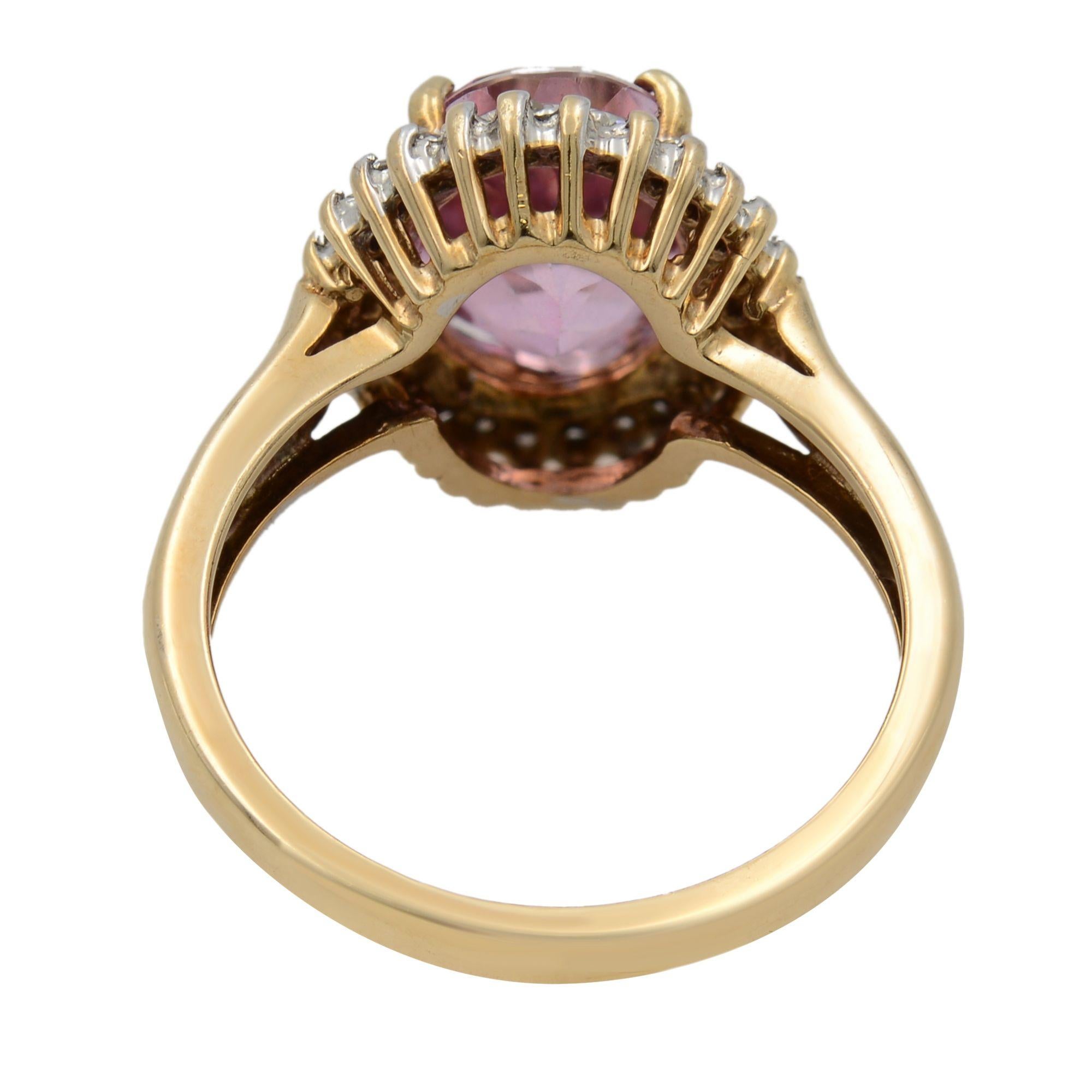 Rachel Koen Pink Tourmaline Diamond Halo Engagement Ring Yellow Gold Oval In Excellent Condition For Sale In New York, NY