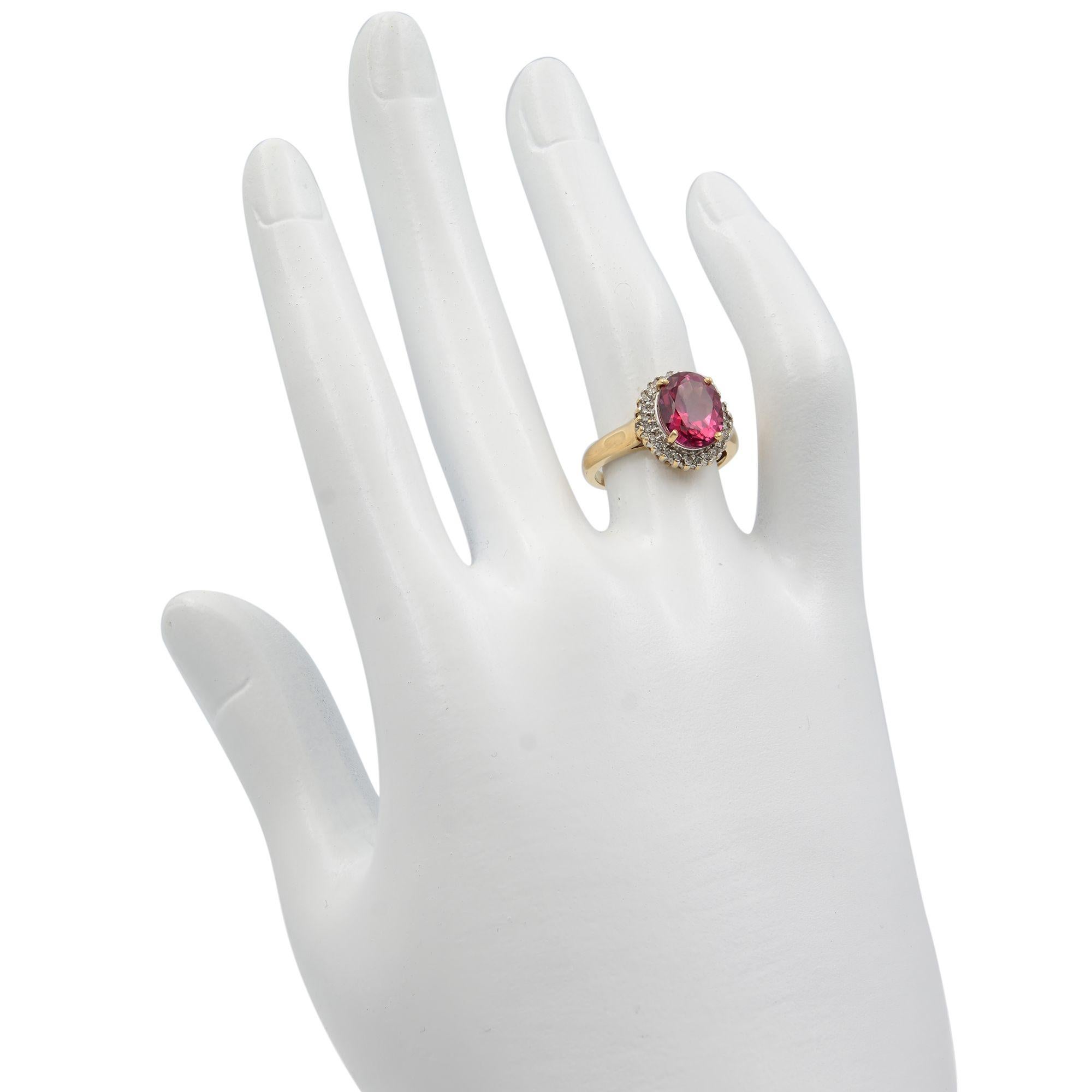 Women's or Men's Rachel Koen Pink Tourmaline Diamond Halo Engagement Ring Yellow Gold Oval For Sale