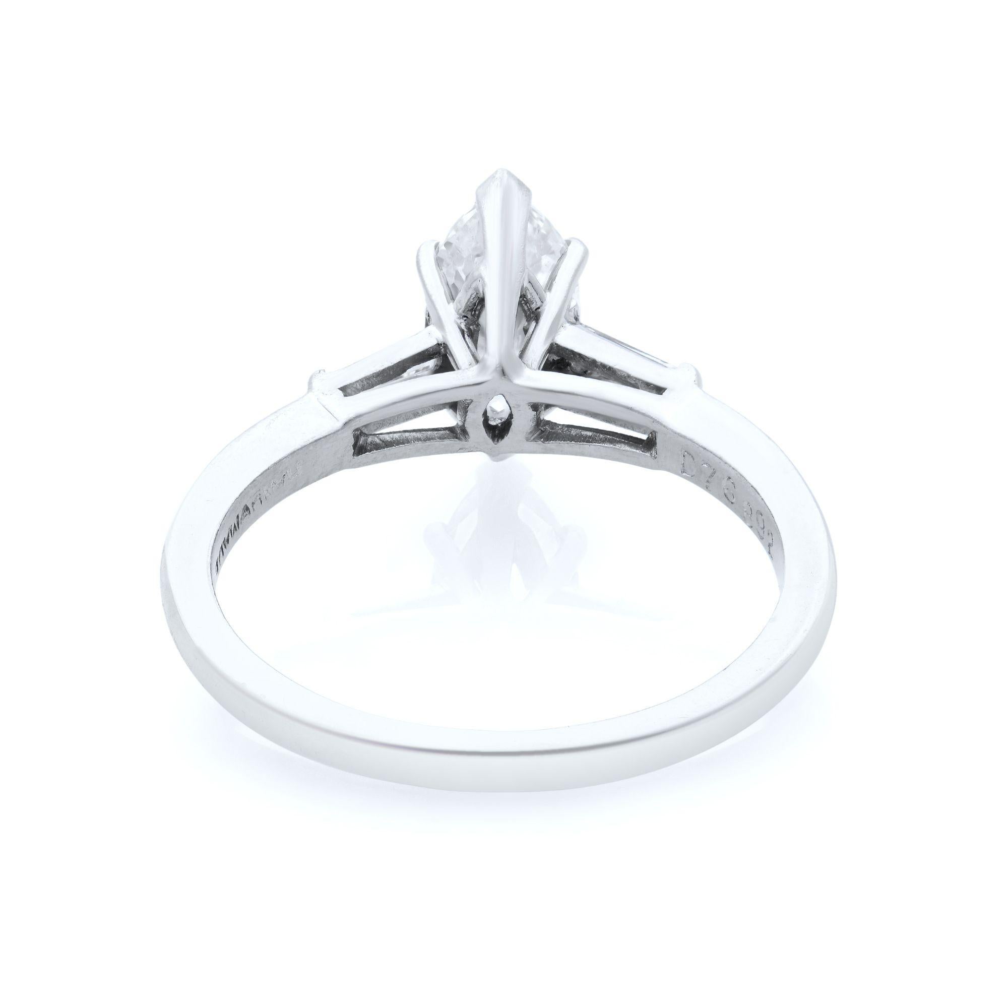 Rachel Koen Platinum Marquise Diamond Engagement Ring 1.00 Carat In New Condition For Sale In New York, NY