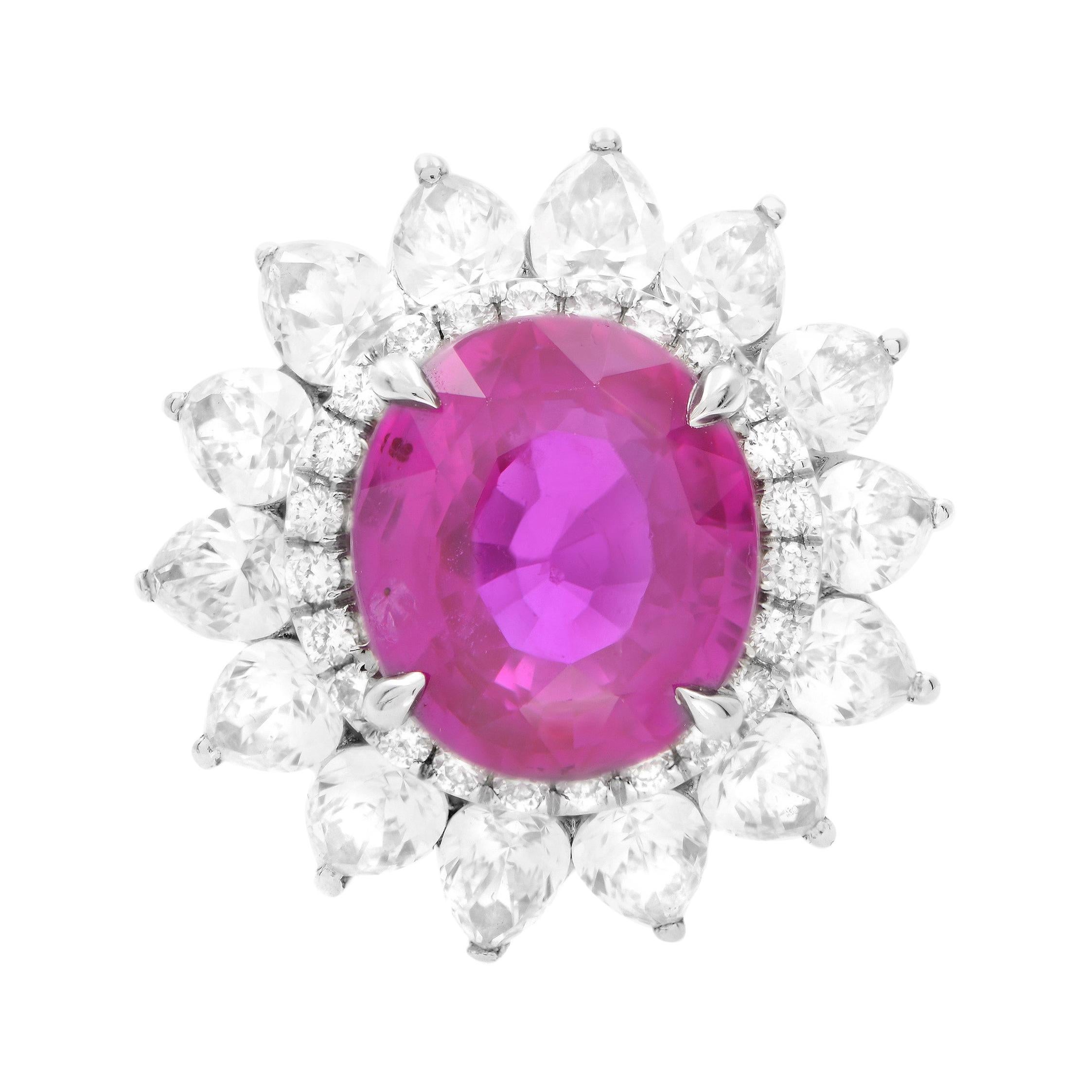 Rachel Koen Platinum Pink 4.47ct Sapphire Diamond Halo Ring For Sale
