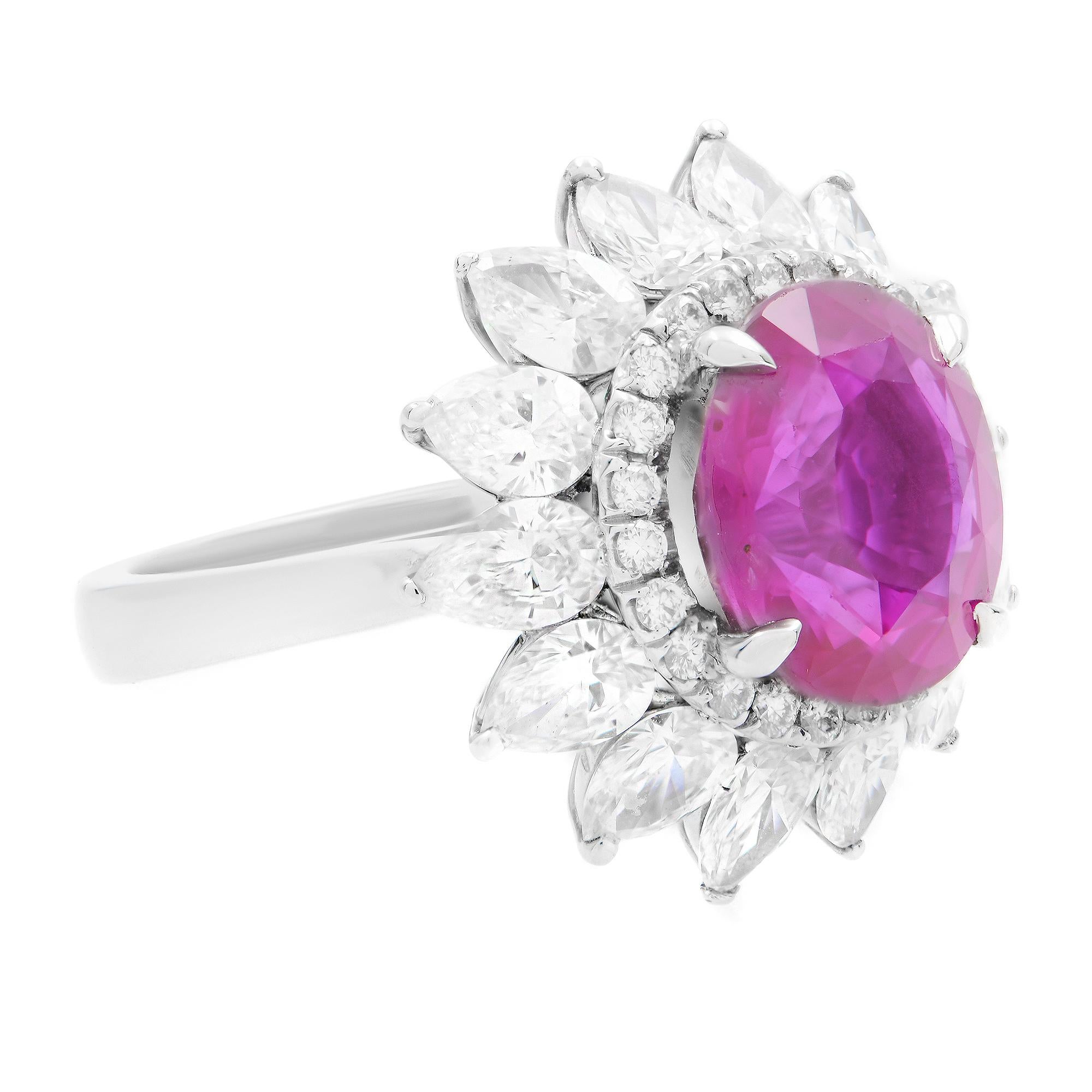 Modern Rachel Koen Platinum Pink 4.47ct Sapphire Diamond Halo Ring For Sale