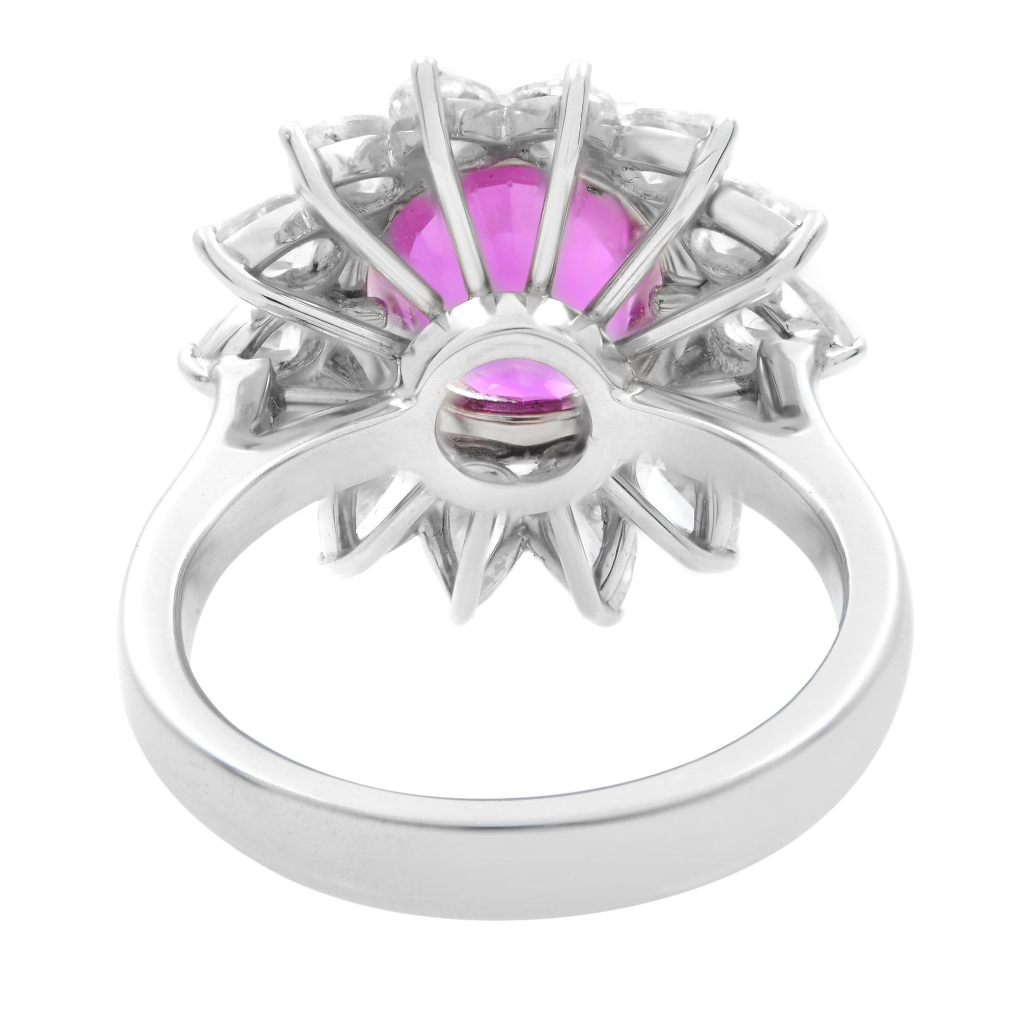 Oval Cut Rachel Koen Platinum Pink 4.47ct Sapphire Diamond Halo Ring For Sale