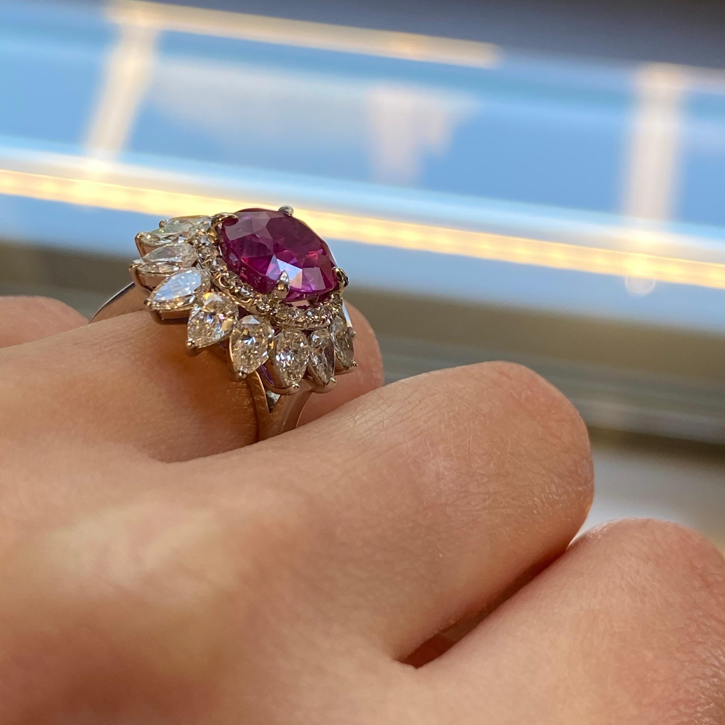 Women's Rachel Koen Platinum Pink 4.47ct Sapphire Diamond Halo Ring For Sale