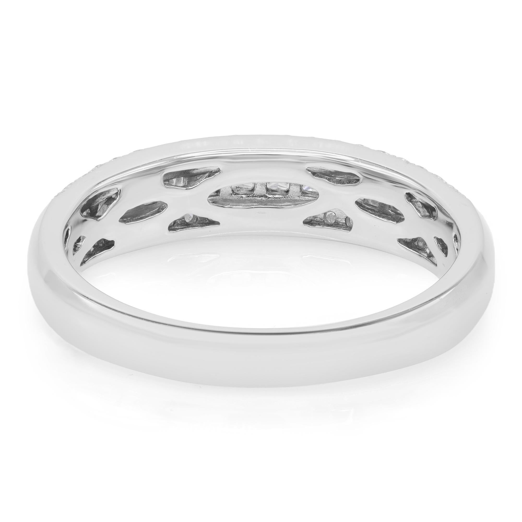 Modern Rachel Koen Princess and Round Diamond Wedding Band Ring 18k White Gold 0.67cttw For Sale