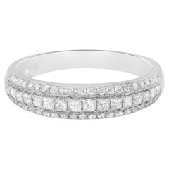 Rachel Koen Princess and Round Diamond Wedding Band Ring 18k White Gold 0.67cttw